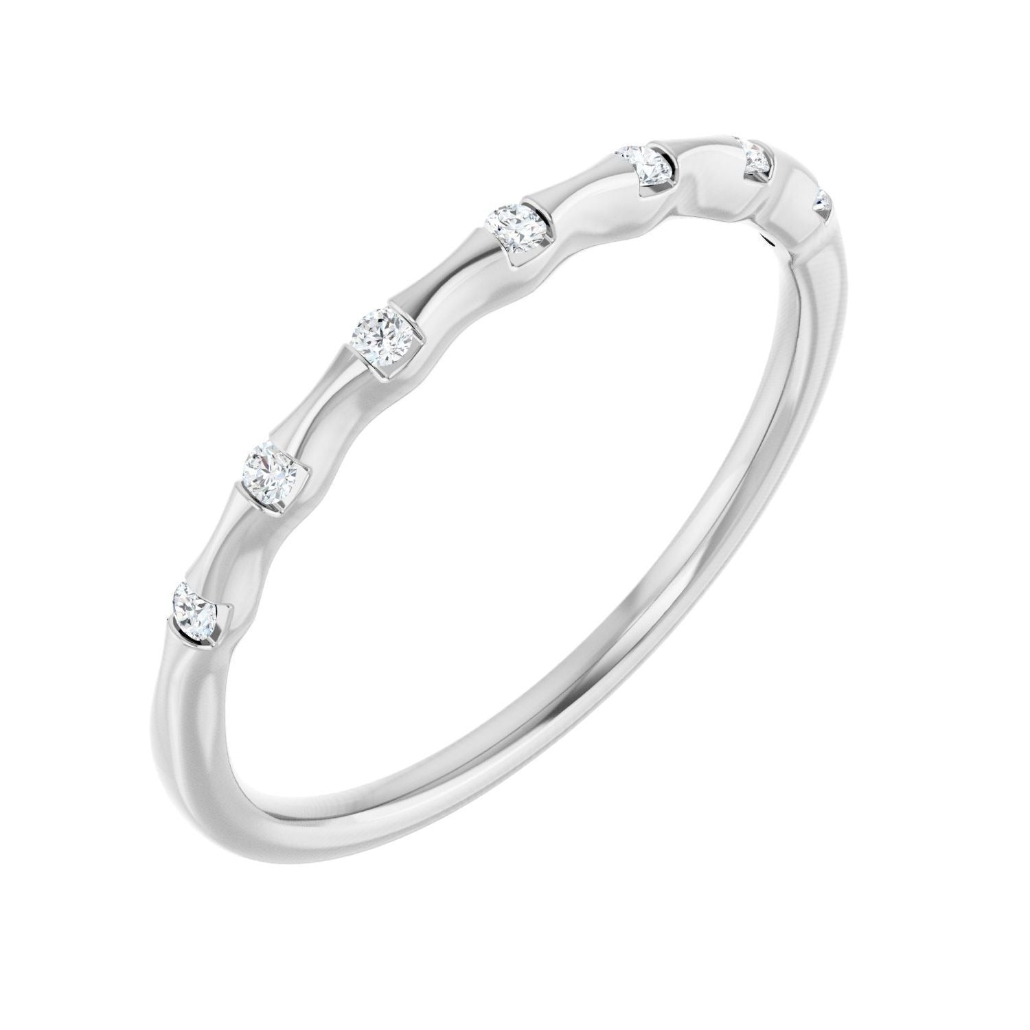 Sapphire Row Lab-Grown Diamond Wavy Inlay Ring - 14K White Gold