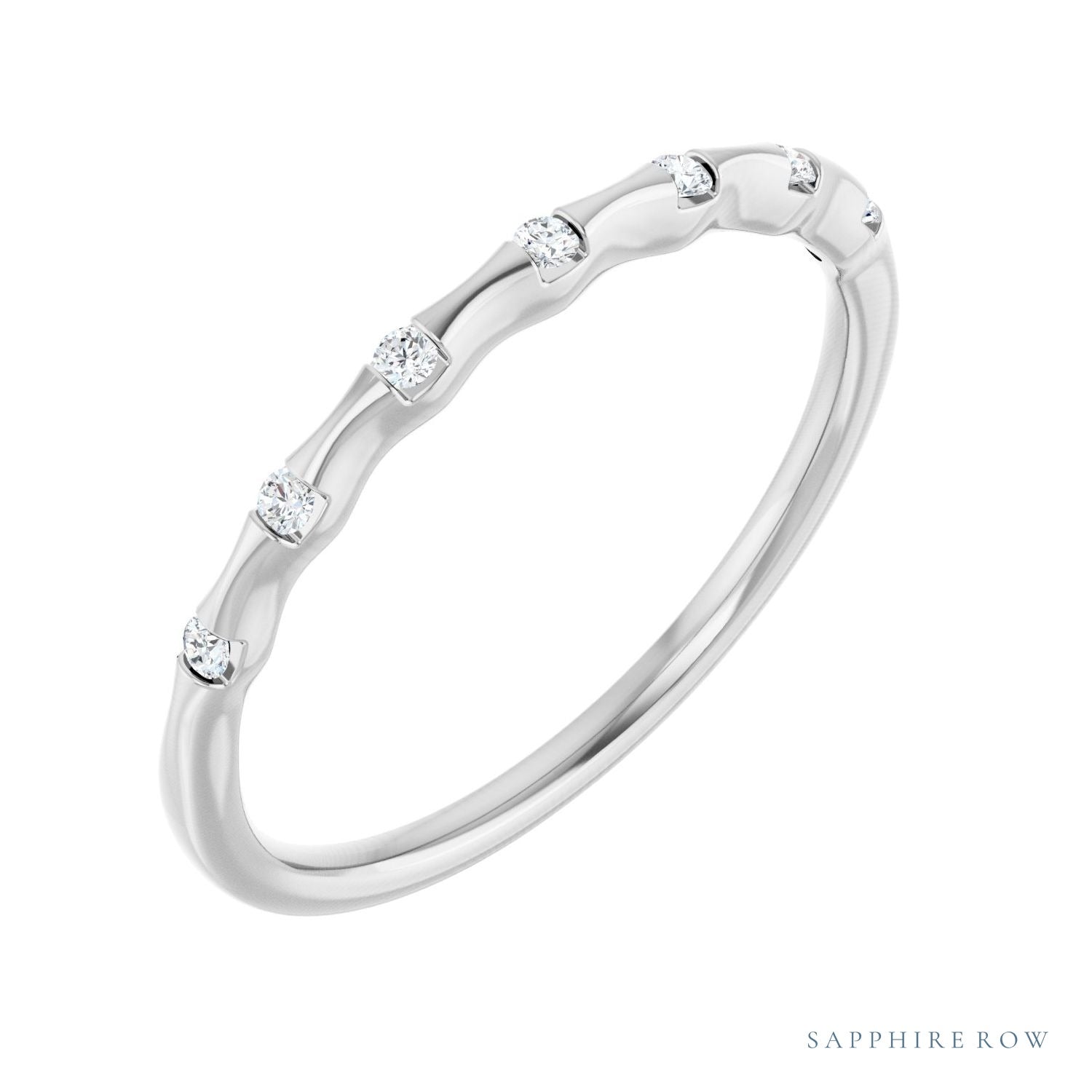 Sapphire Row Lab-Grown Diamond Wavy Inlay Ring - 14K White Gold