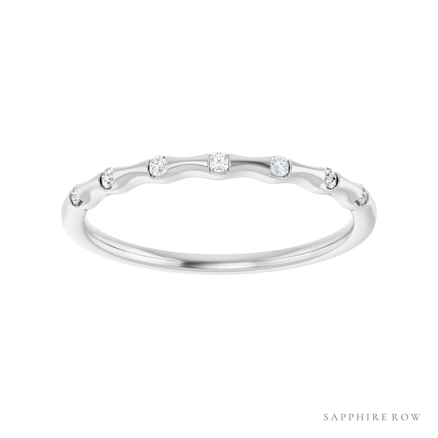 Sapphire Row Lab-Grown Diamond Wavy Inlay Ring - 14K White Gold (view 3)