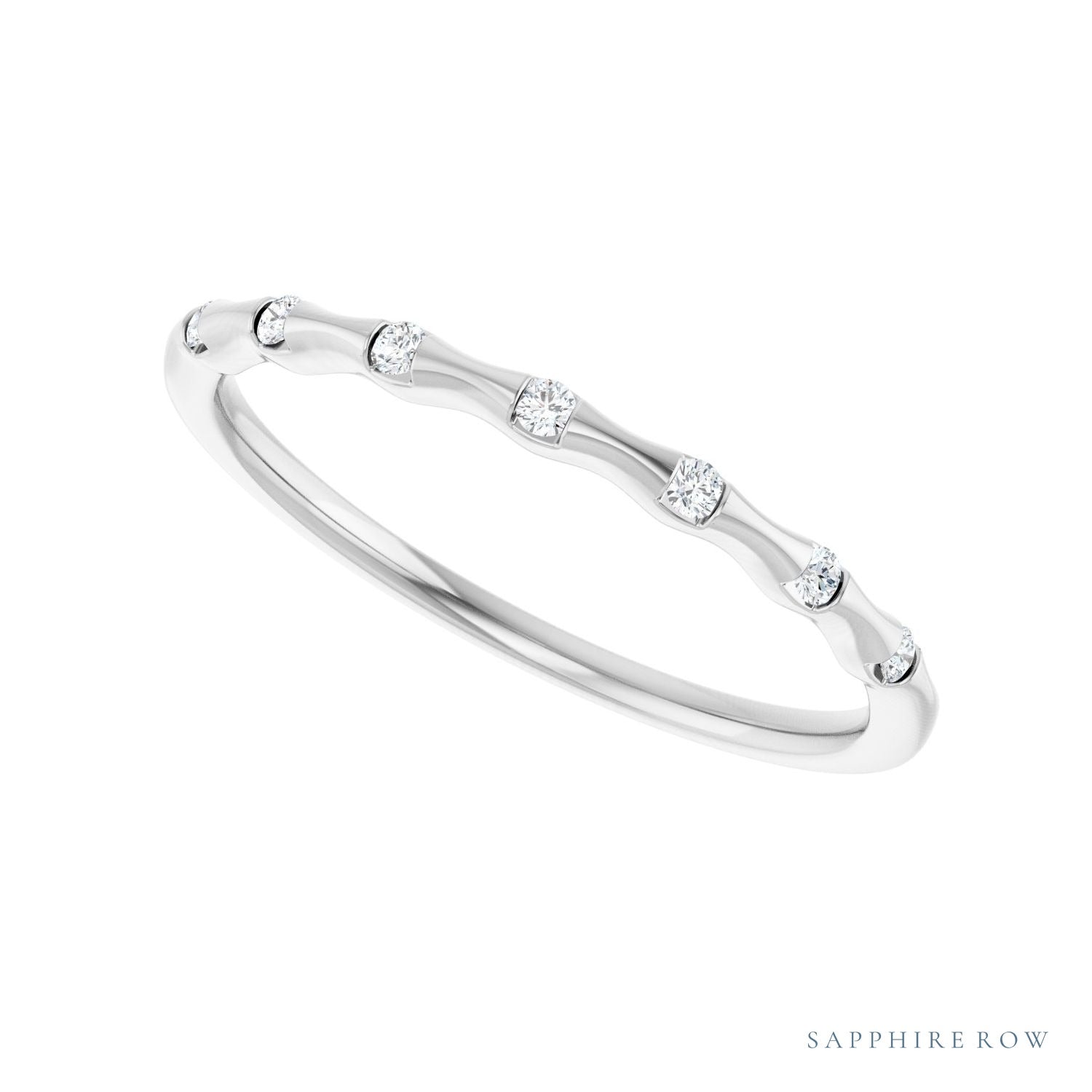 Sapphire Row Lab-Grown Diamond Wavy Inlay Ring - 14K White Gold (view 5)