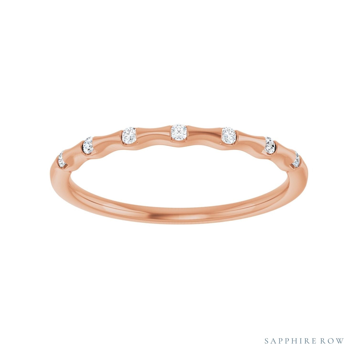 Sapphire Row Lab-Grown Diamond Wavy Inlay Ring - 14K Rose Gold (view 3)
