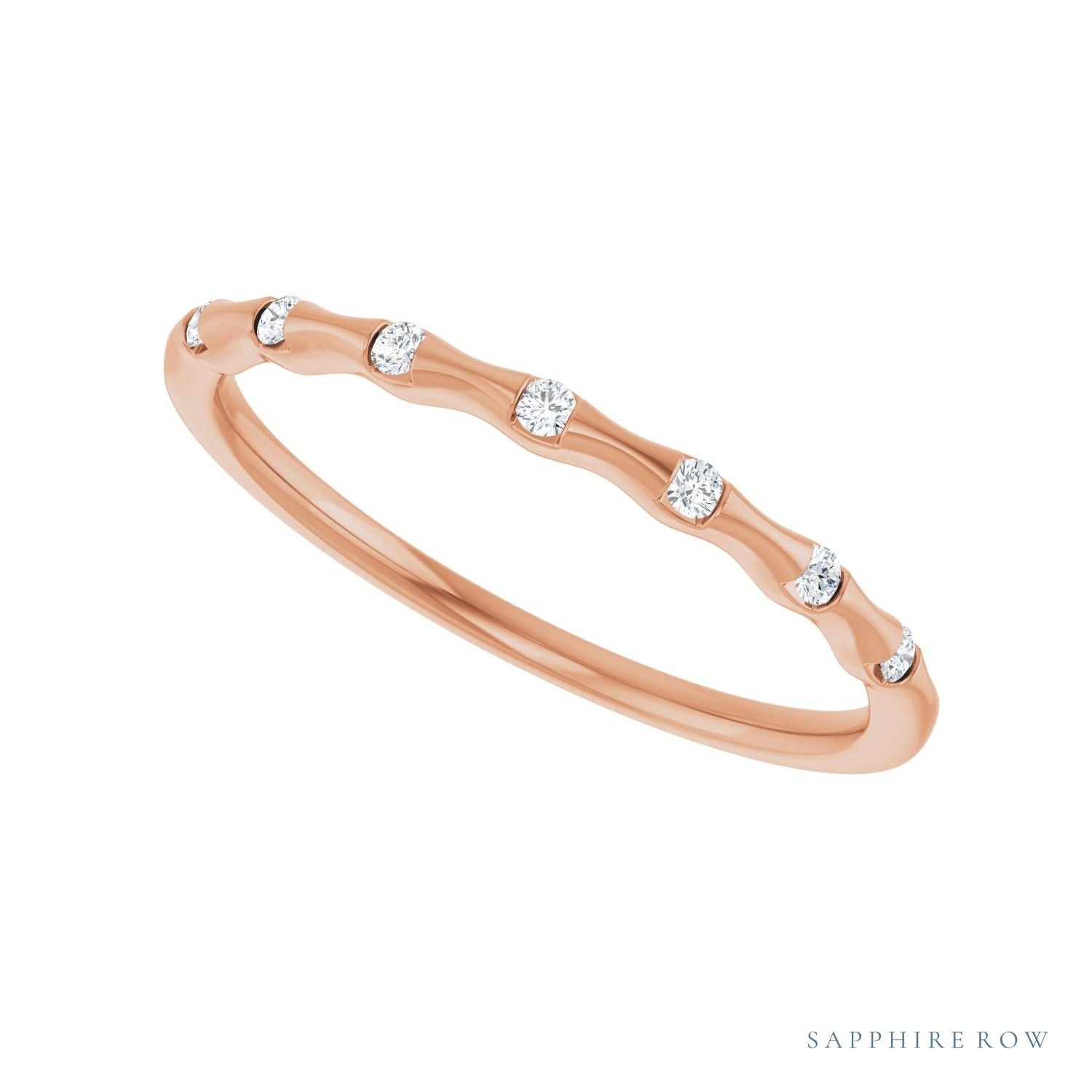 Sapphire Row Lab-Grown Diamond Wavy Inlay Ring - 14K Rose Gold (view 5)