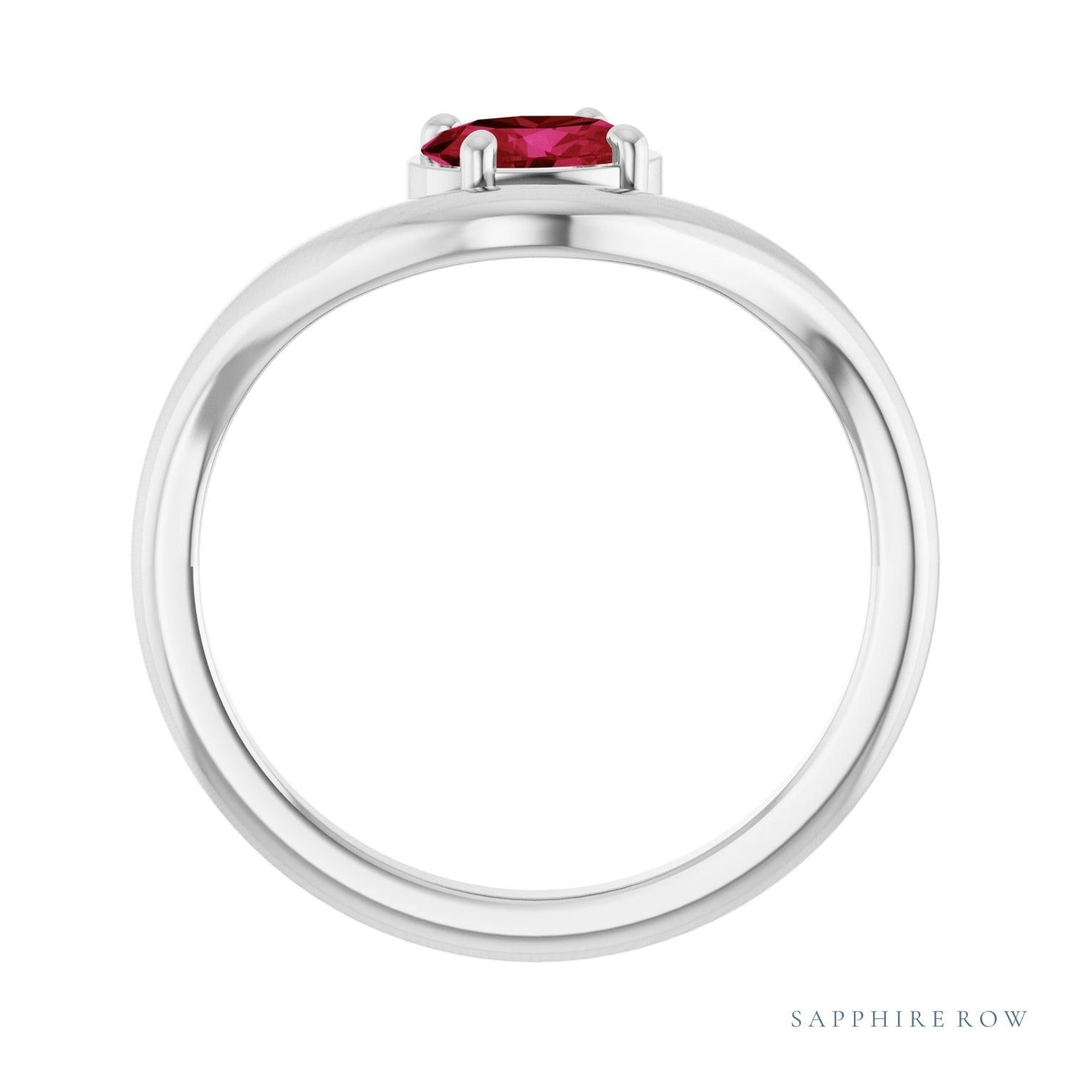 Sapphire Row Lab-Grown Gemstone Solitaire Wave Ring - Ruby, 14K White Gold (view 2)
