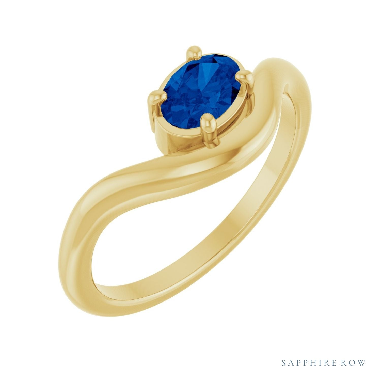 Sapphire Row Lab-Grown Gemstone Solitaire Wave Ring - Blue Sapphire, 14K Yellow Gold