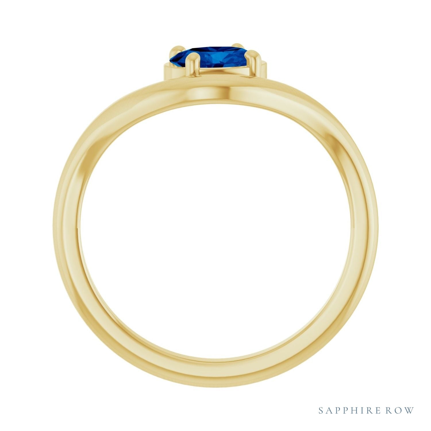 Sapphire Row Lab-Grown Gemstone Solitaire Wave Ring - Blue Sapphire, 14K Yellow Gold (view 2)