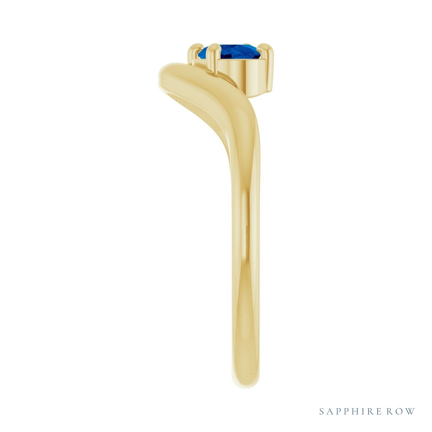 Sapphire Row Lab-Grown Gemstone Solitaire Wave Ring - Blue Sapphire, 14K Yellow Gold (view 4)