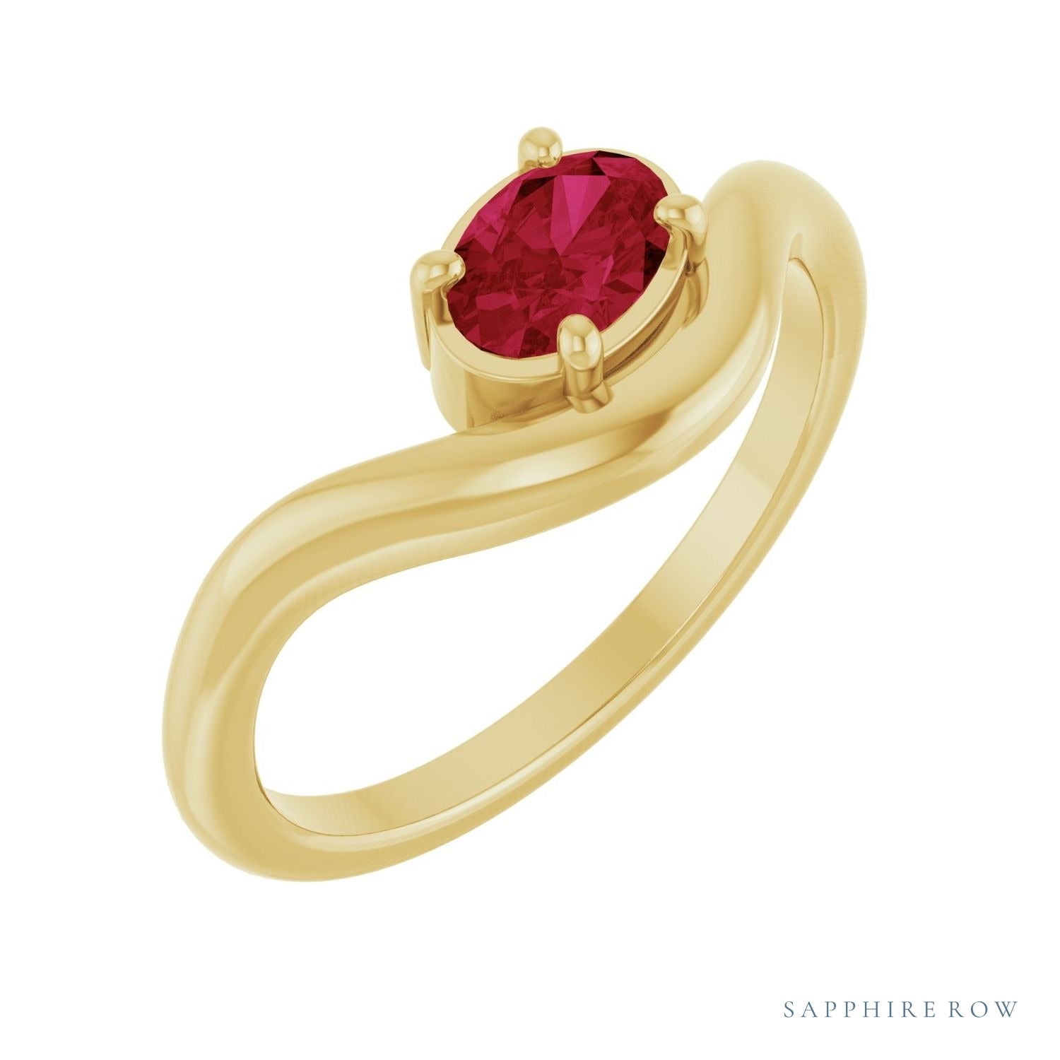 Sapphire Row Lab-Grown Gemstone Solitaire Wave Ring - Ruby, 14K Yellow Gold