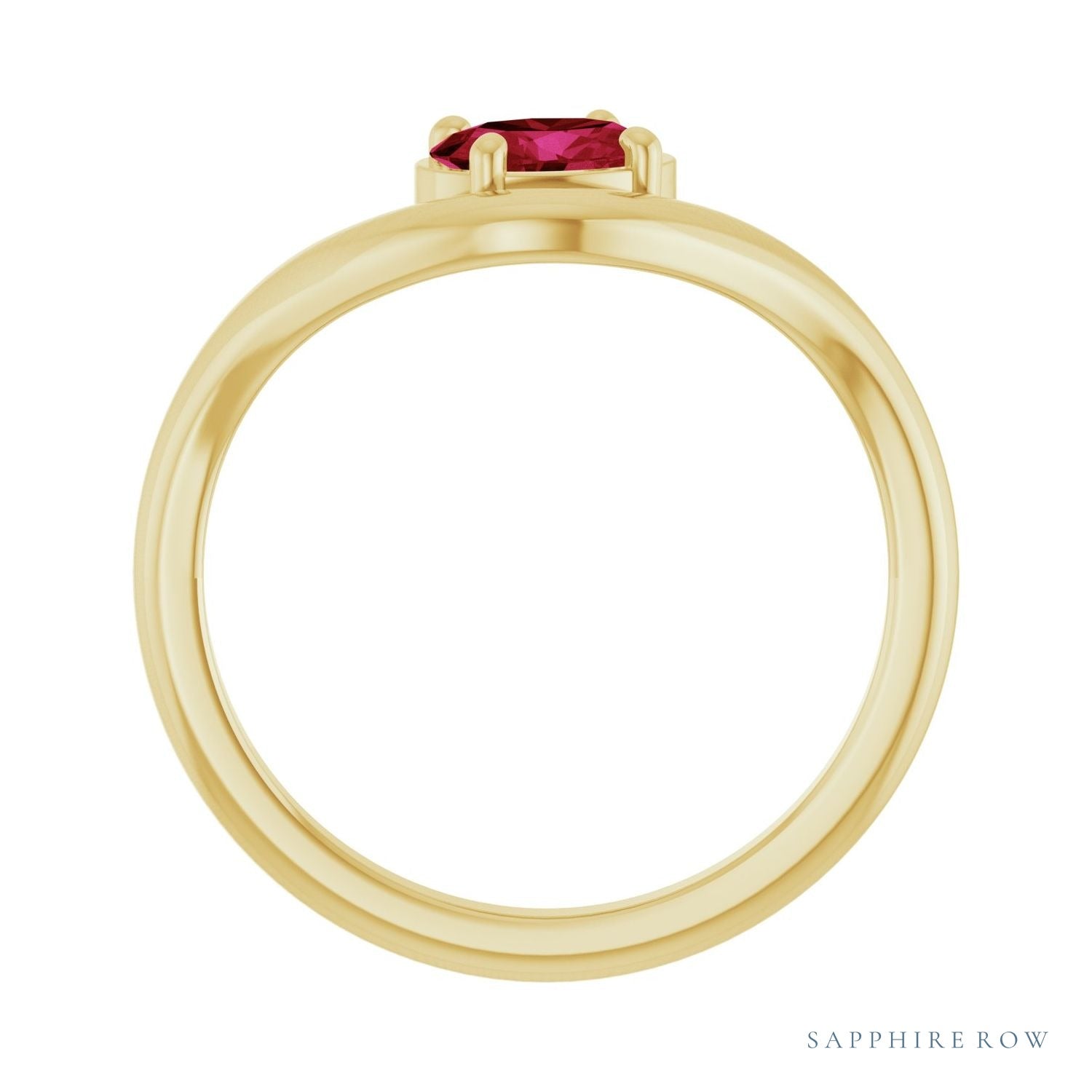 Sapphire Row Lab-Grown Gemstone Solitaire Wave Ring - Ruby, 14K Yellow Gold (view 2)