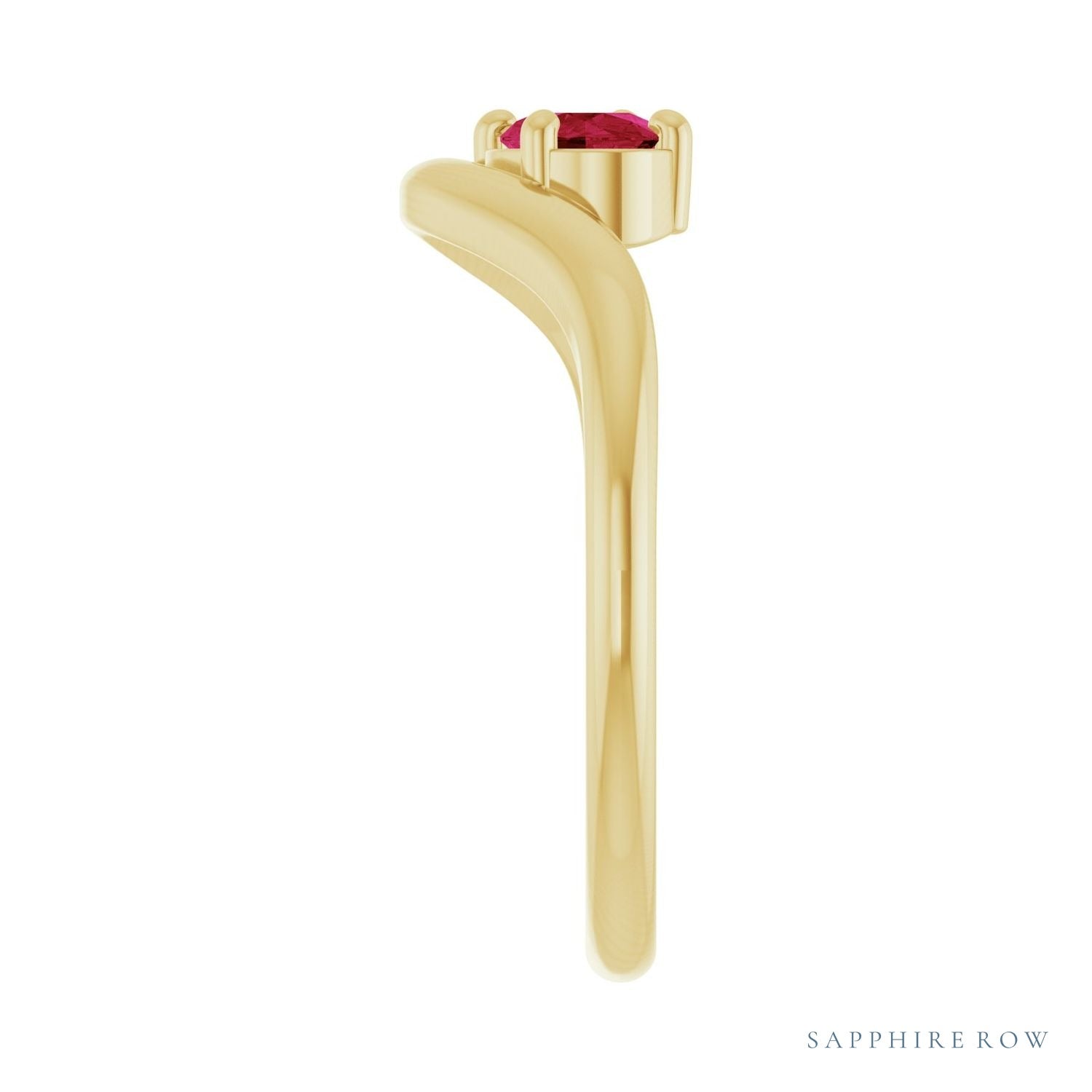 Sapphire Row Lab-Grown Gemstone Solitaire Wave Ring - Ruby, 14K Yellow Gold (view 4)