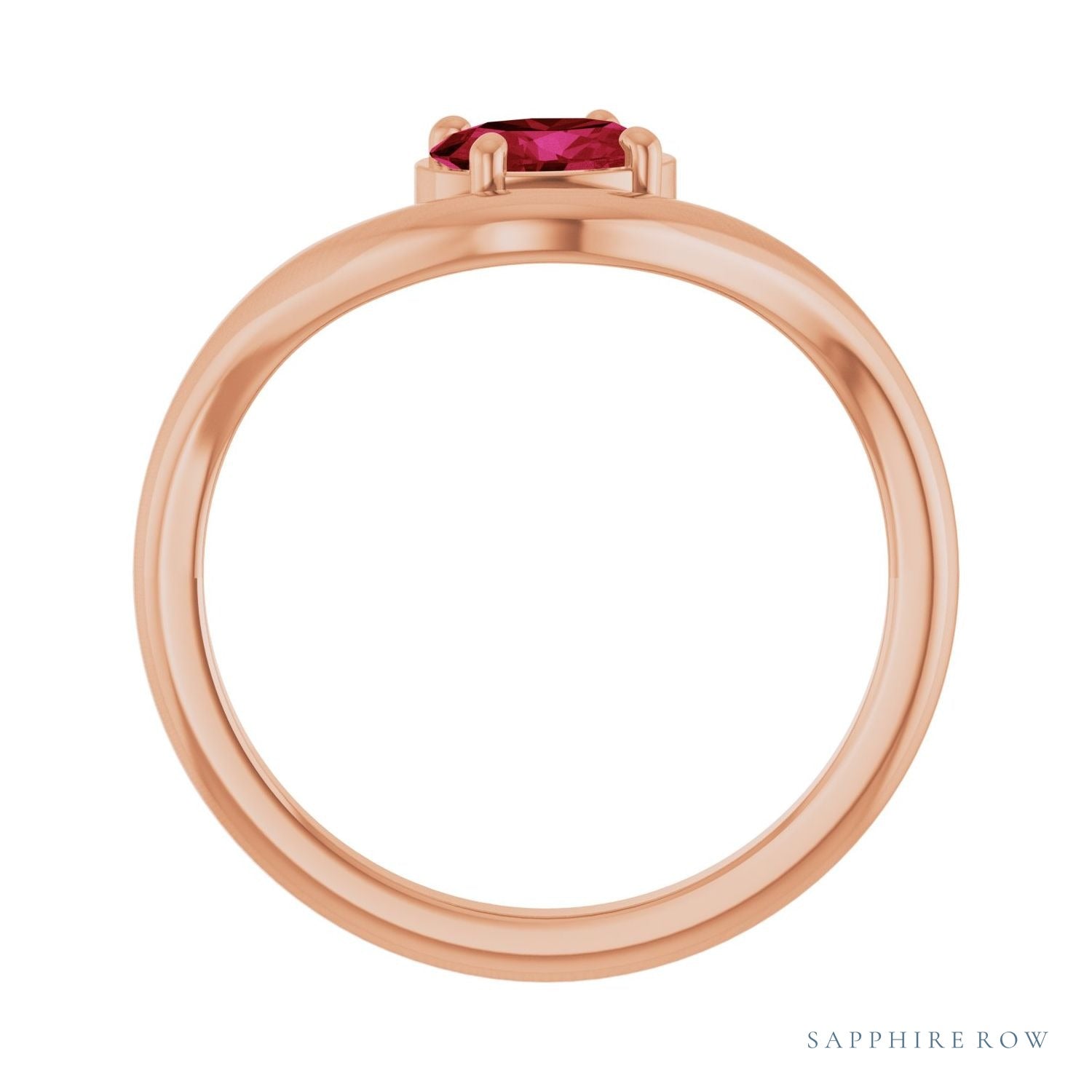 Sapphire Row Lab-Grown Gemstone Solitaire Wave Ring - Ruby, 14K Rose Gold (view 2)