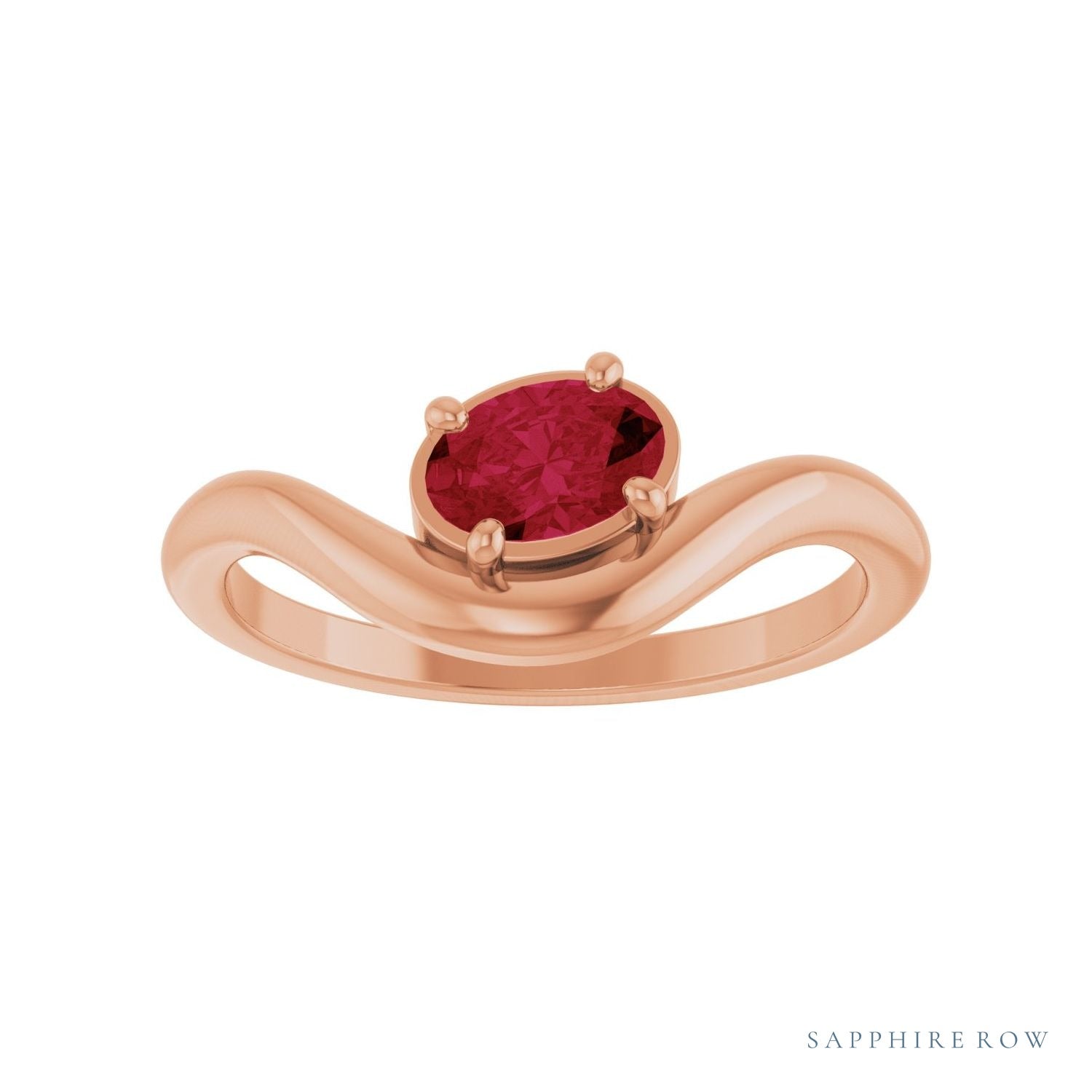 Sapphire Row Lab-Grown Gemstone Solitaire Wave Ring - Ruby, 14K Rose Gold (view 3)