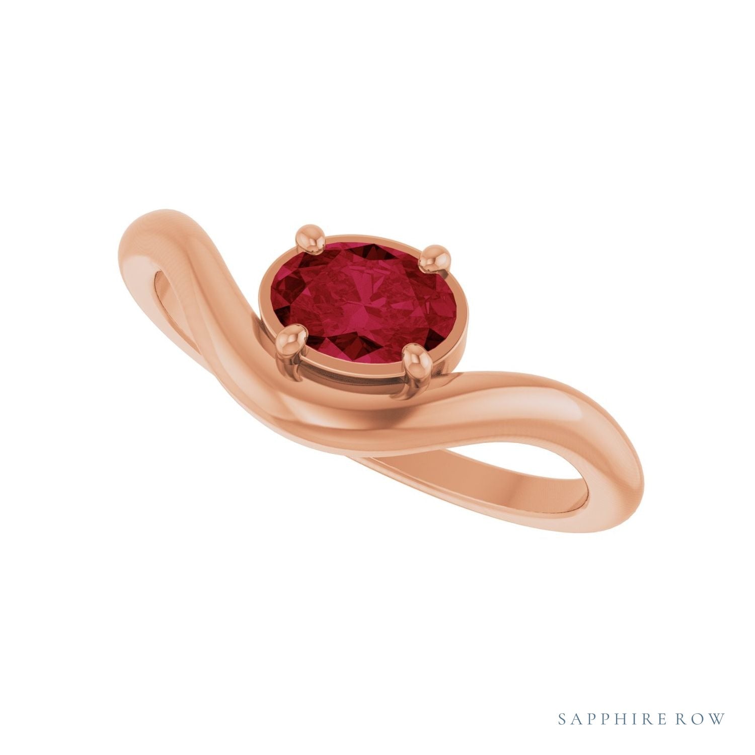 Sapphire Row Lab-Grown Gemstone Solitaire Wave Ring - Ruby, 14K Rose Gold (view 5)