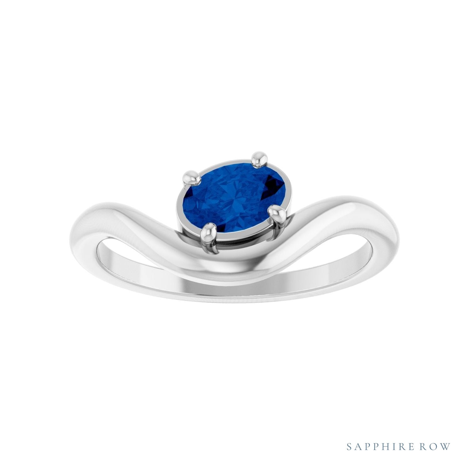 Sapphire Row Lab-Grown Gemstone Solitaire Wave Ring - Blue Sapphire, 14K White Gold (view 3)