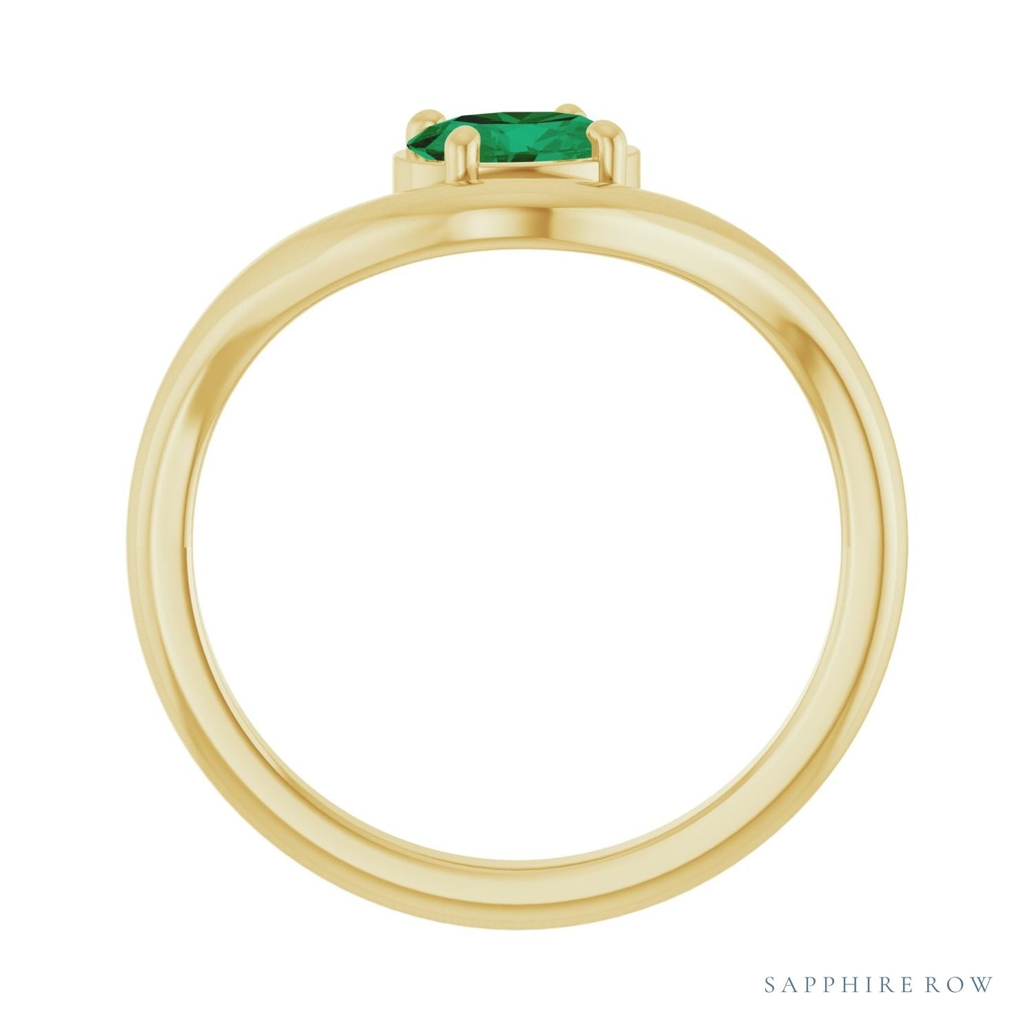 Sapphire Row Lab-Grown Gemstone Solitaire Wave Ring - Emerald, 14K Yellow Gold (view 2)