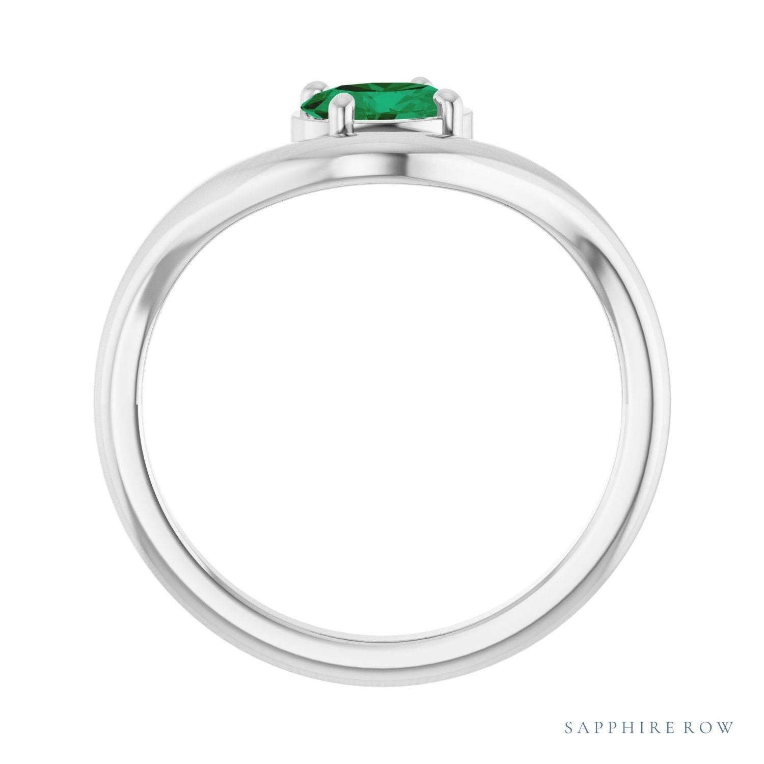 Sapphire Row Lab-Grown Gemstone Solitaire Wave Ring - Emerald, 14K White Gold (view 2)