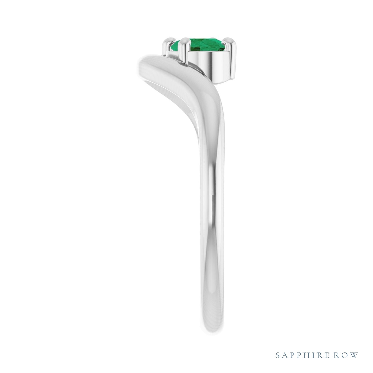 Sapphire Row Lab-Grown Gemstone Solitaire Wave Ring - Emerald, 14K White Gold (view 4)