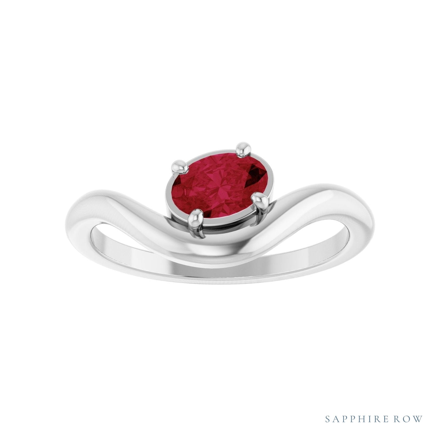 Sapphire Row Lab-Grown Gemstone Solitaire Wave Ring - Ruby, Platinum (view 3)