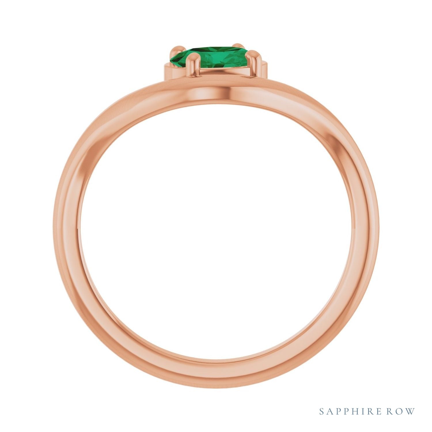 Sapphire Row Lab-Grown Gemstone Solitaire Wave Ring - Emerald, 14K Rose Gold (view 2)