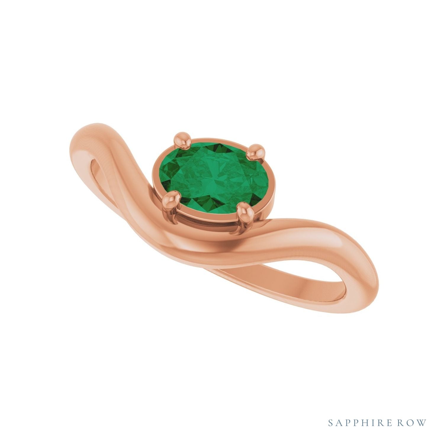 Sapphire Row Lab-Grown Gemstone Solitaire Wave Ring - Emerald, 14K Rose Gold (view 5)