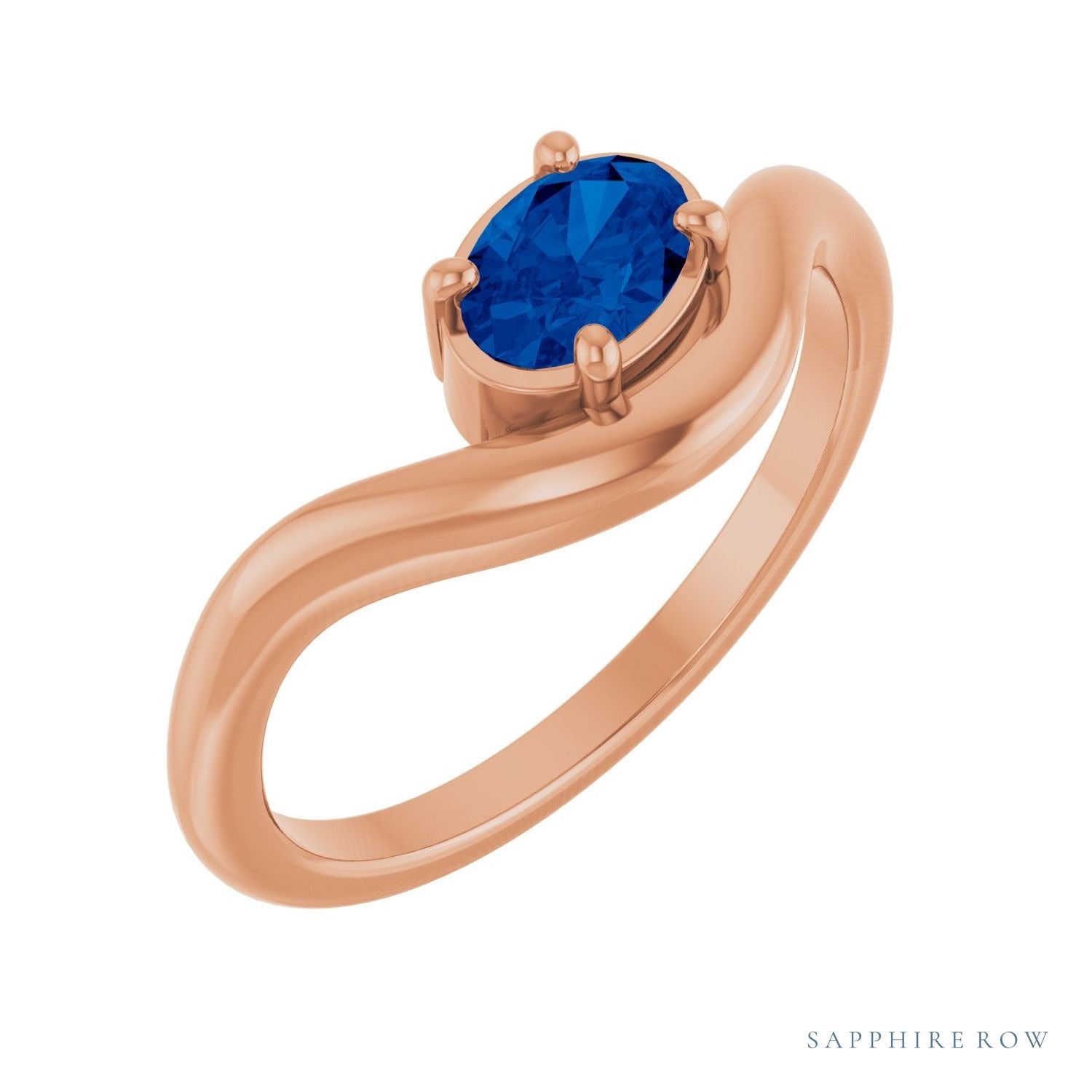 Sapphire Row Lab-Grown Gemstone Solitaire Wave Ring - Blue Sapphire, 14K Rose Gold