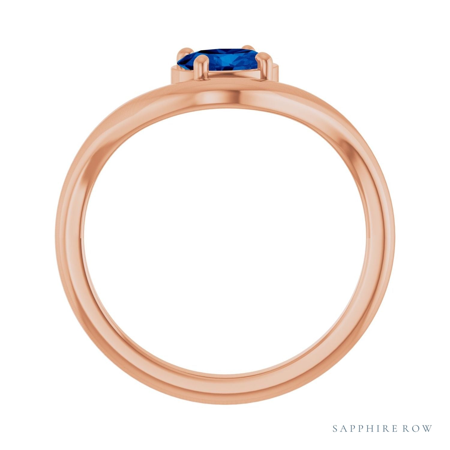 Sapphire Row Lab-Grown Gemstone Solitaire Wave Ring - Blue Sapphire, 14K Rose Gold (view 2)