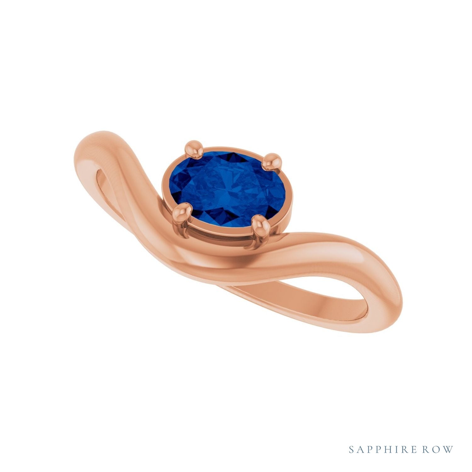 Sapphire Row Lab-Grown Gemstone Solitaire Wave Ring - Blue Sapphire, 14K Rose Gold (view 5)