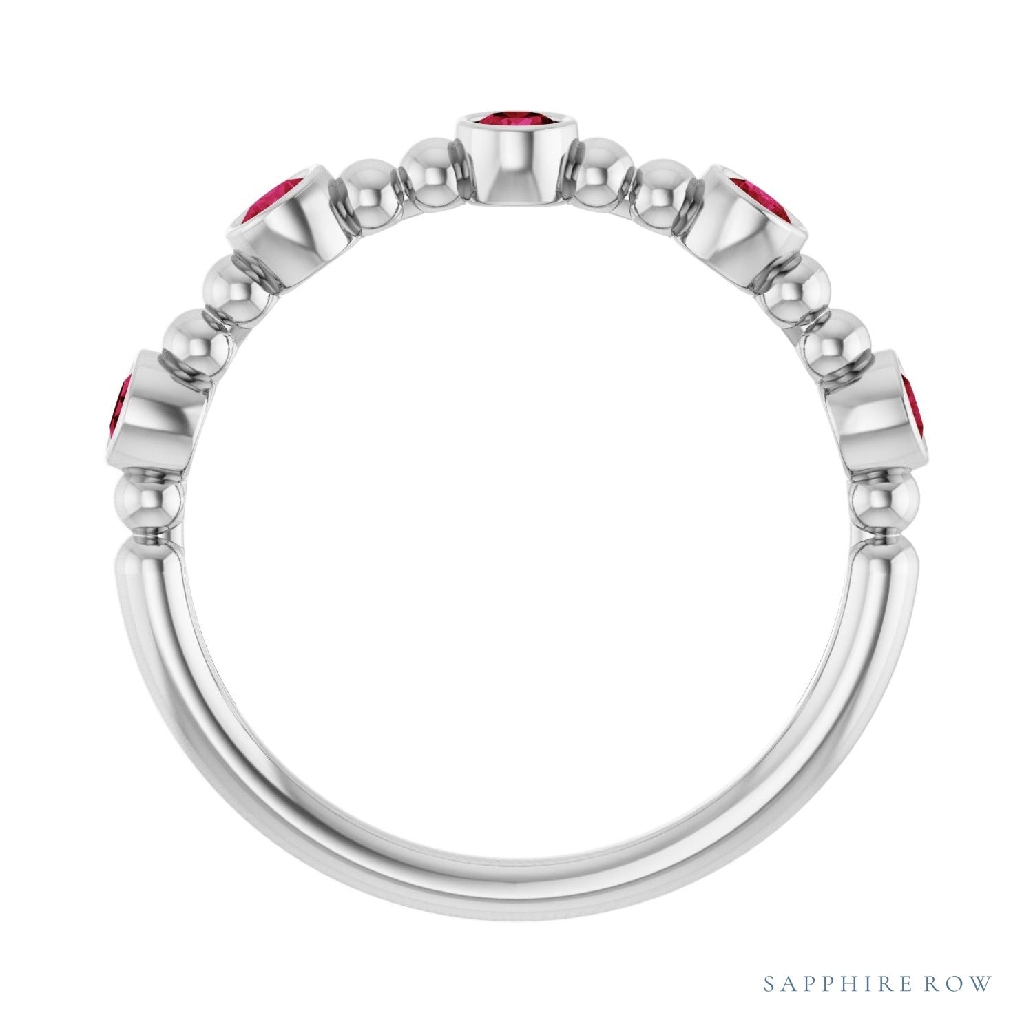 Sapphire Row Natural Gemstone Bead & Bezel Stacking Ring - Ruby, 14K White Gold (view 2)