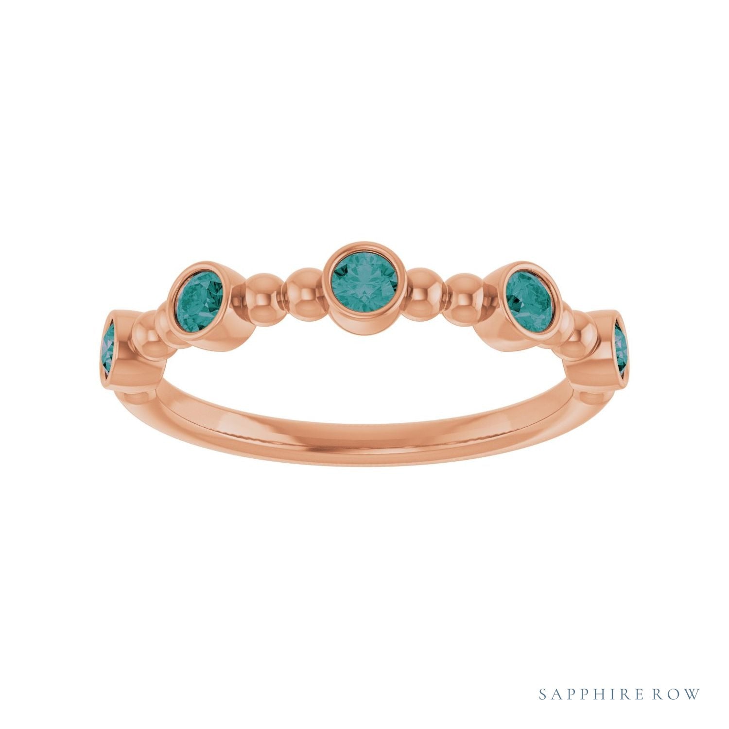 Sapphire Row Natural Gemstone Bead & Bezel Stacking Ring - Alexandrite, 14K Rose Gold (view 3)