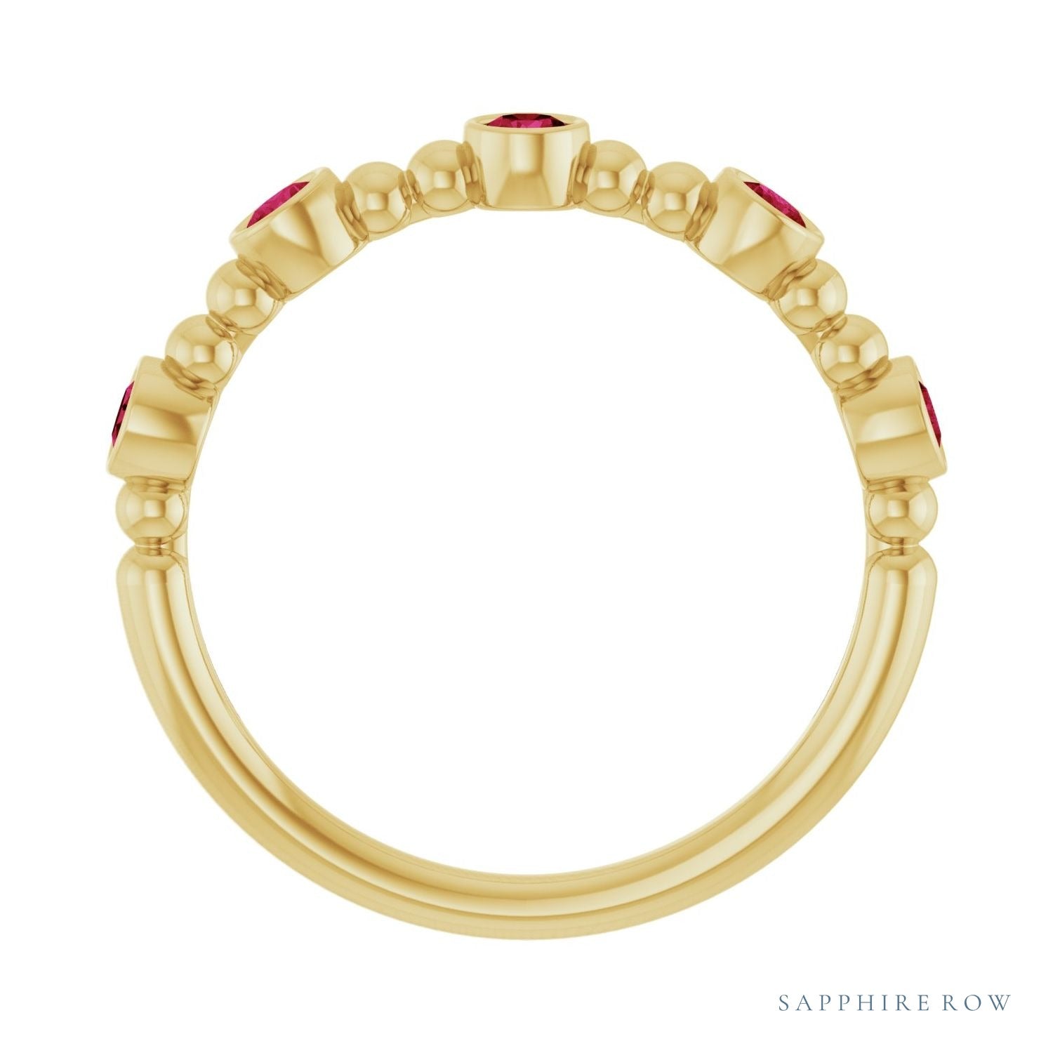 Sapphire Row Natural Gemstone Bead & Bezel Stacking Ring - Ruby, 14K Yellow Gold (view 2)
