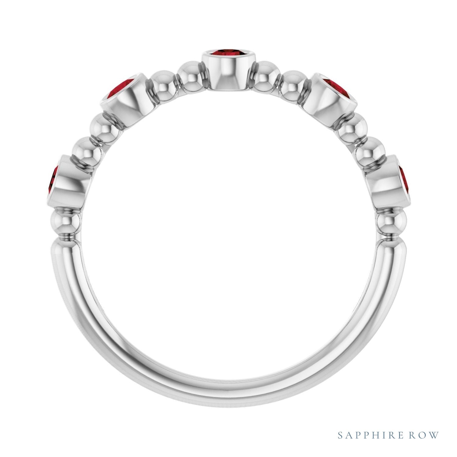 Sapphire Row Natural Gemstone Bead & Bezel Stacking Ring - Mozambique Garnet, Platinum (view 2)