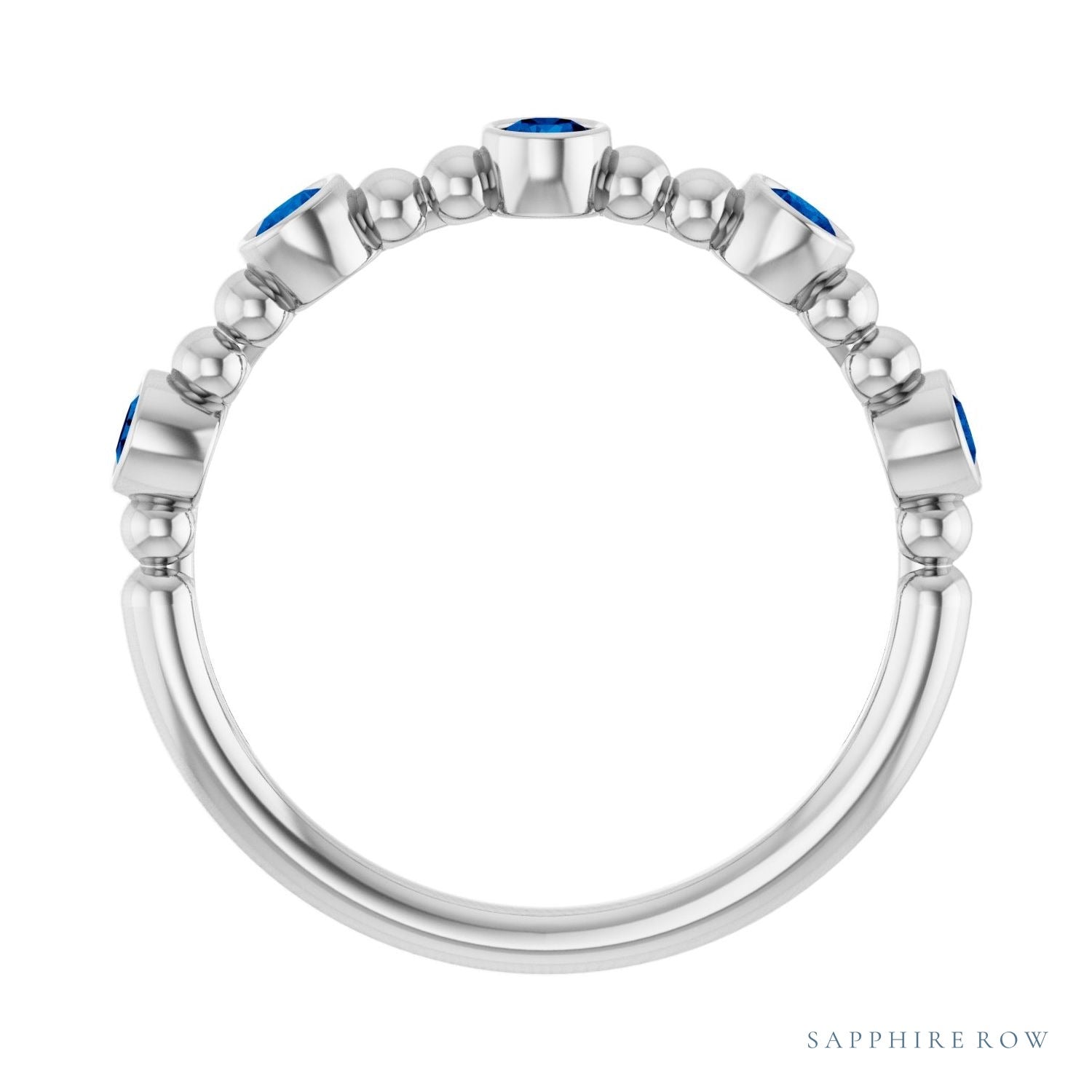 Sapphire Row Natural Gemstone Bead & Bezel Stacking Ring - Blue Sapphire, 14K White Gold (view 2)