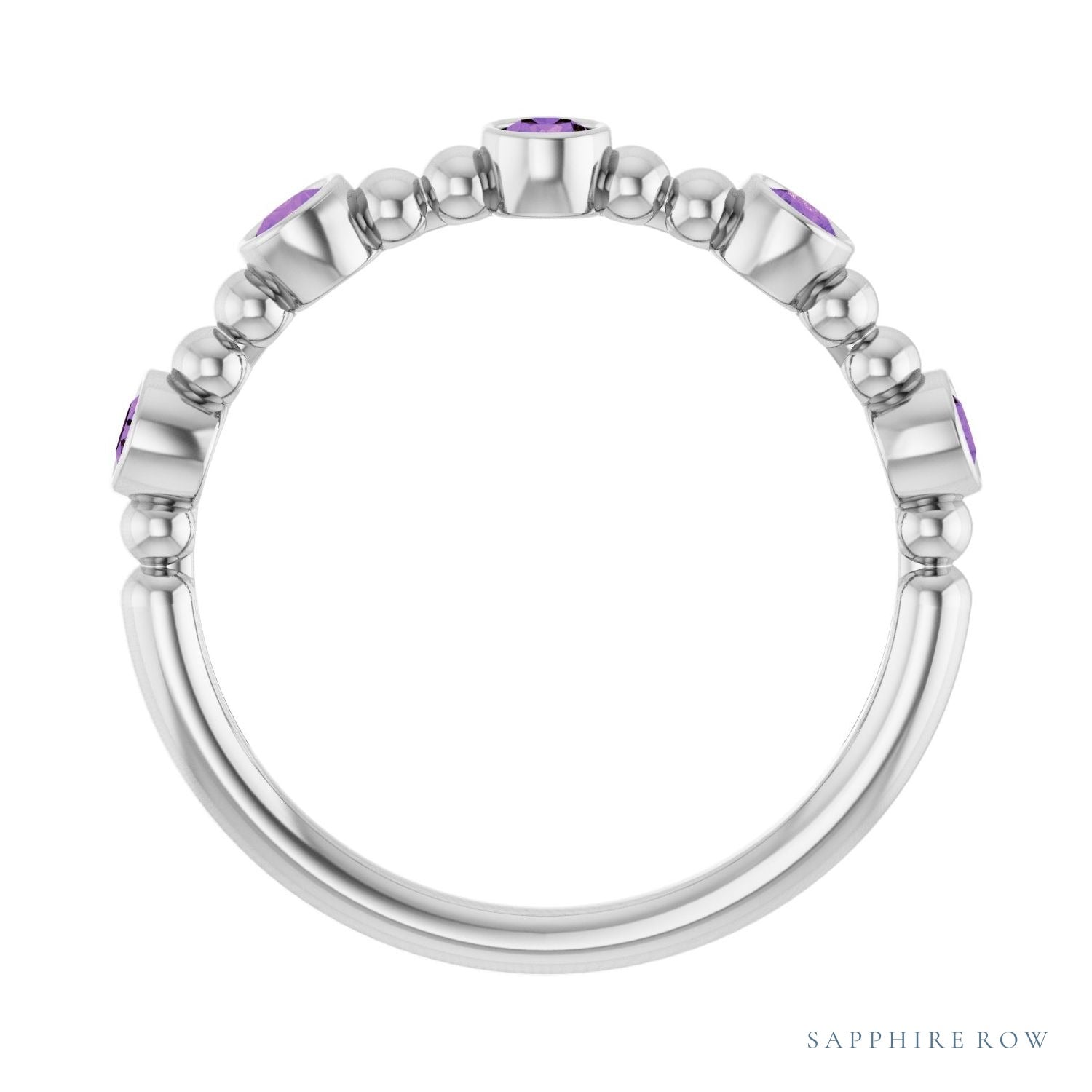 Sapphire Row Natural Gemstone Bead & Bezel Stacking Ring - Amethyst, Platinum (view 2)
