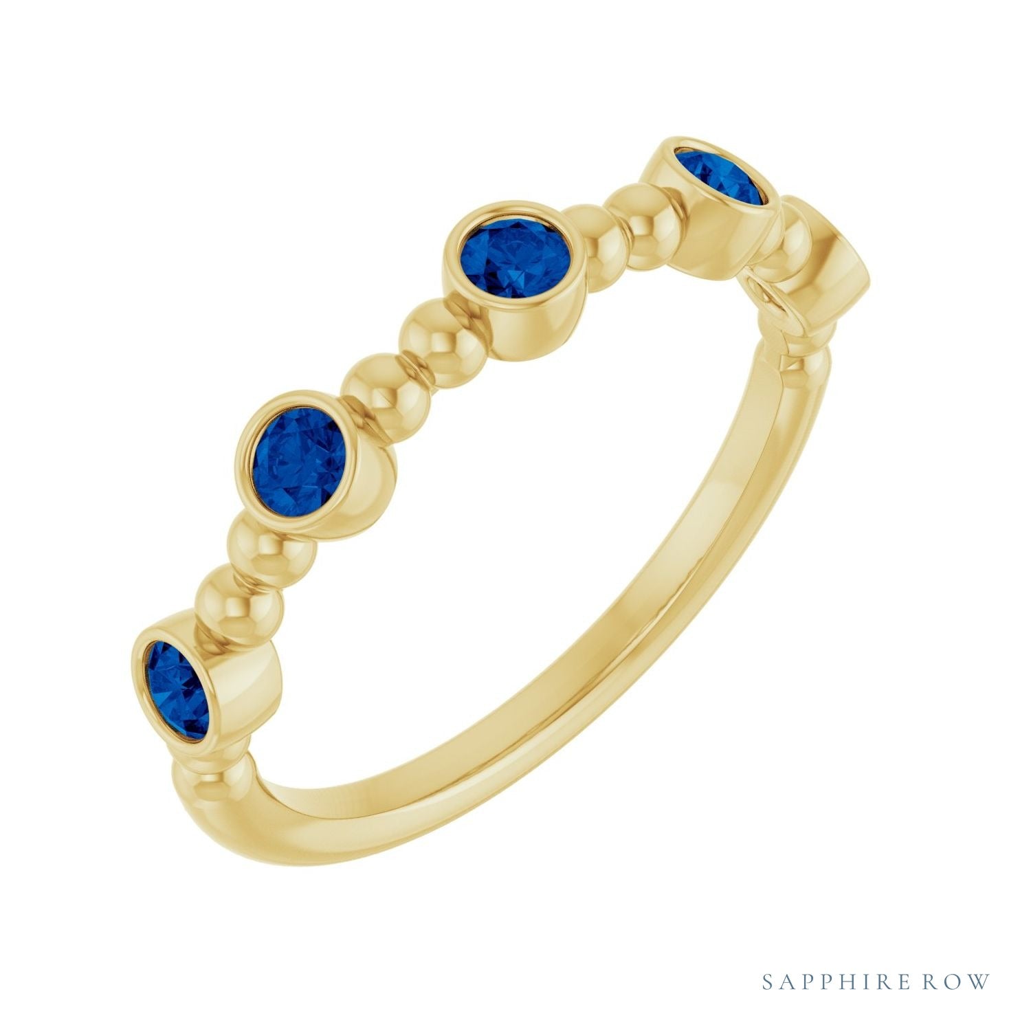 Sapphire Row Natural Gemstone Bead & Bezel Stacking Ring - Blue Sapphire, 14K Yellow Gold