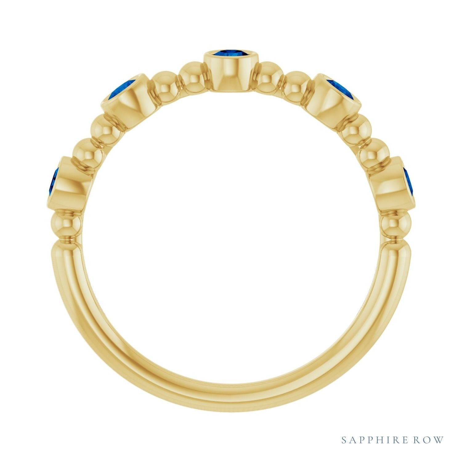 Sapphire Row Natural Gemstone Bead & Bezel Stacking Ring - Blue Sapphire, 14K Yellow Gold (view 2)