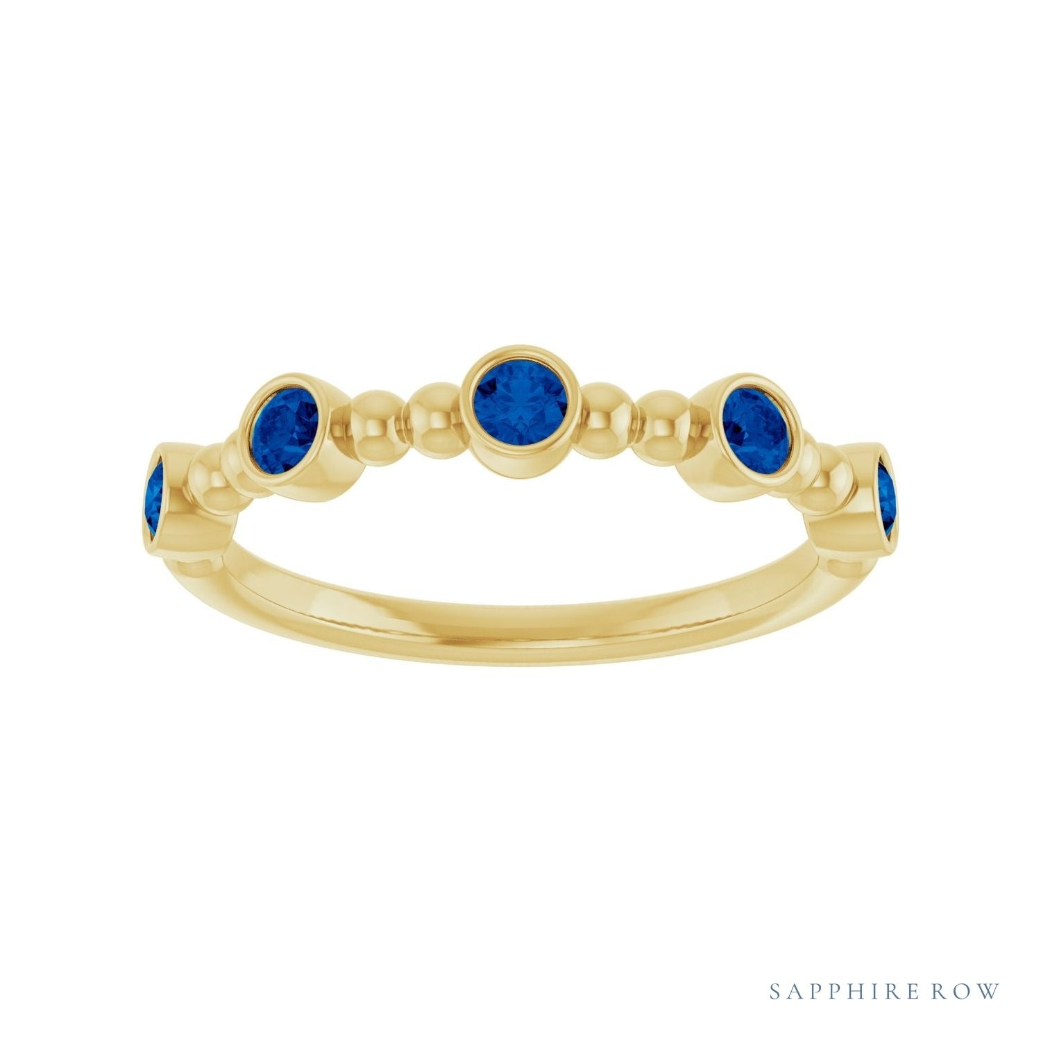 Sapphire Row Natural Gemstone Bead & Bezel Stacking Ring - Blue Sapphire, 14K Yellow Gold (view 3)