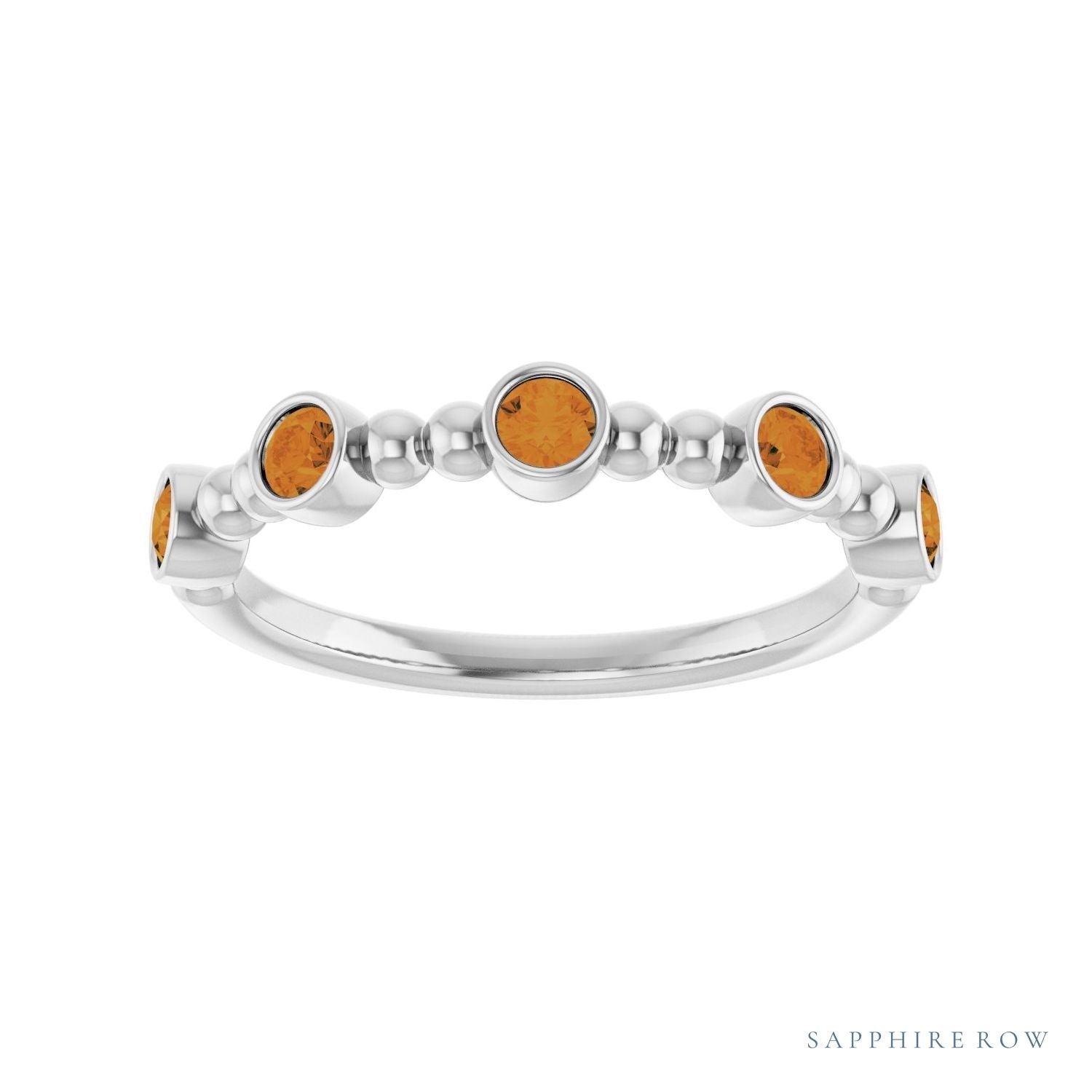 Sapphire Row Natural Gemstone Bead & Bezel Stacking Ring - Citrine, Platinum (view 3)