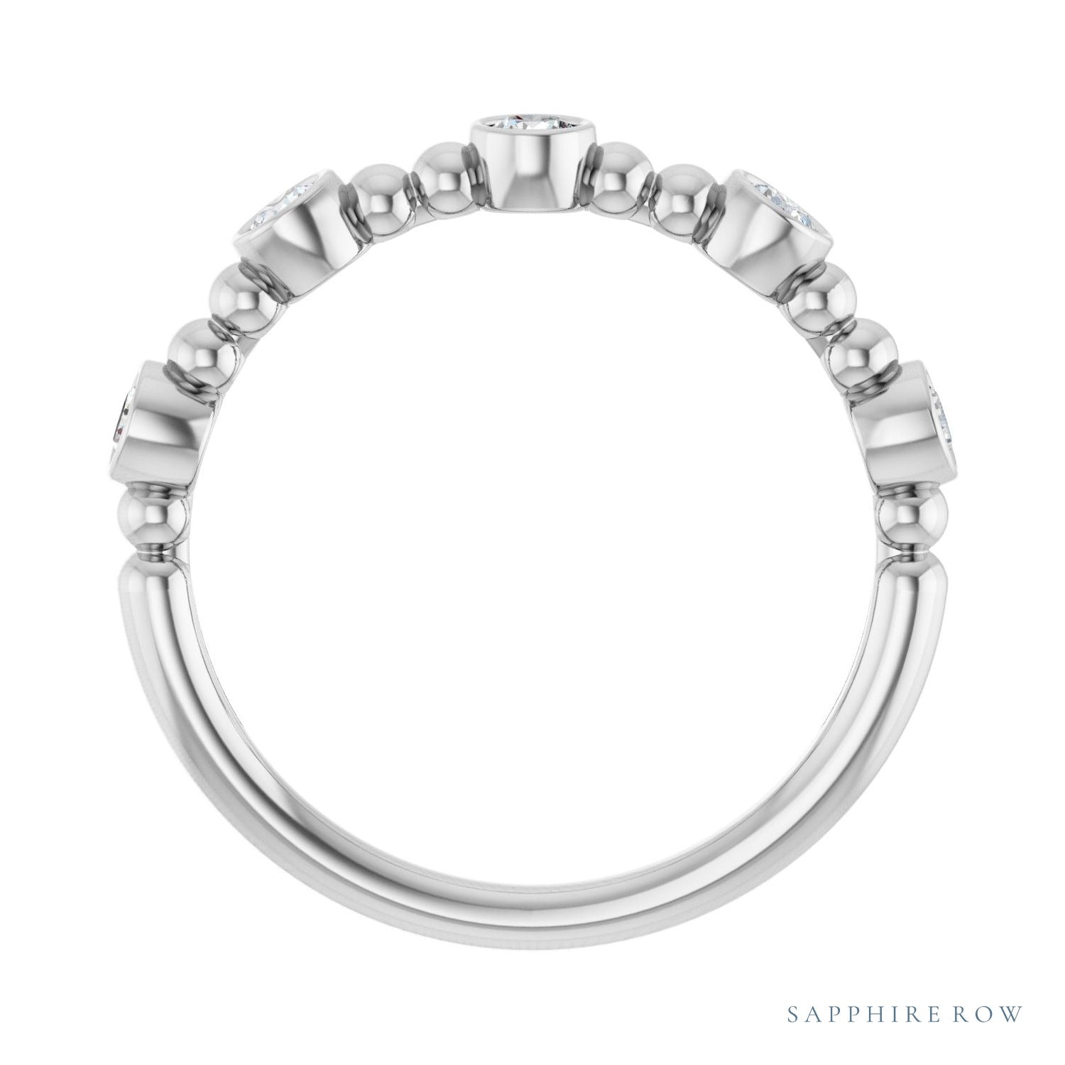 Sapphire Row Natural Gemstone Bead & Bezel Stacking Ring - Diamond, Platinum (view 2)