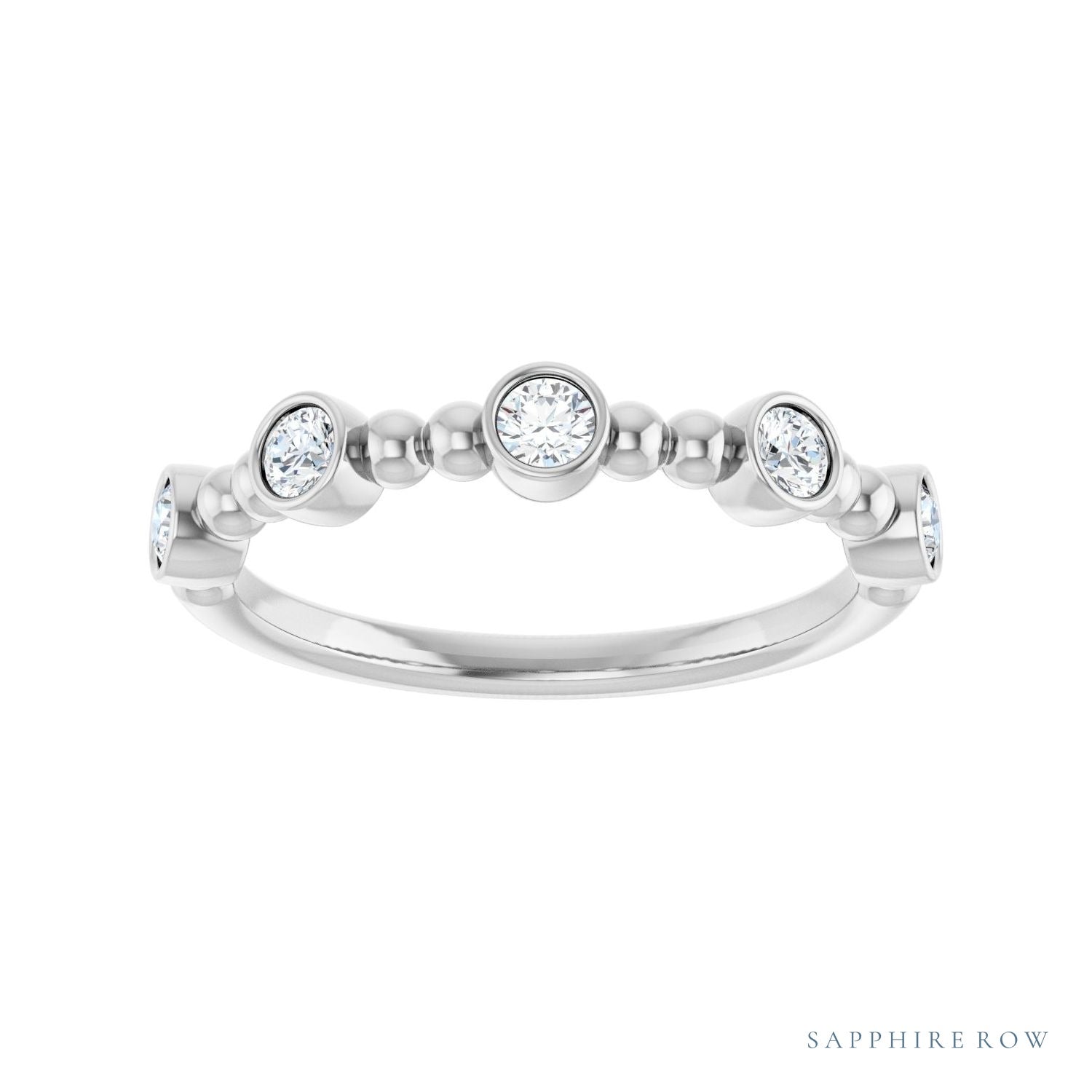 Sapphire Row Natural Gemstone Bead & Bezel Stacking Ring - Diamond, Platinum (view 3)