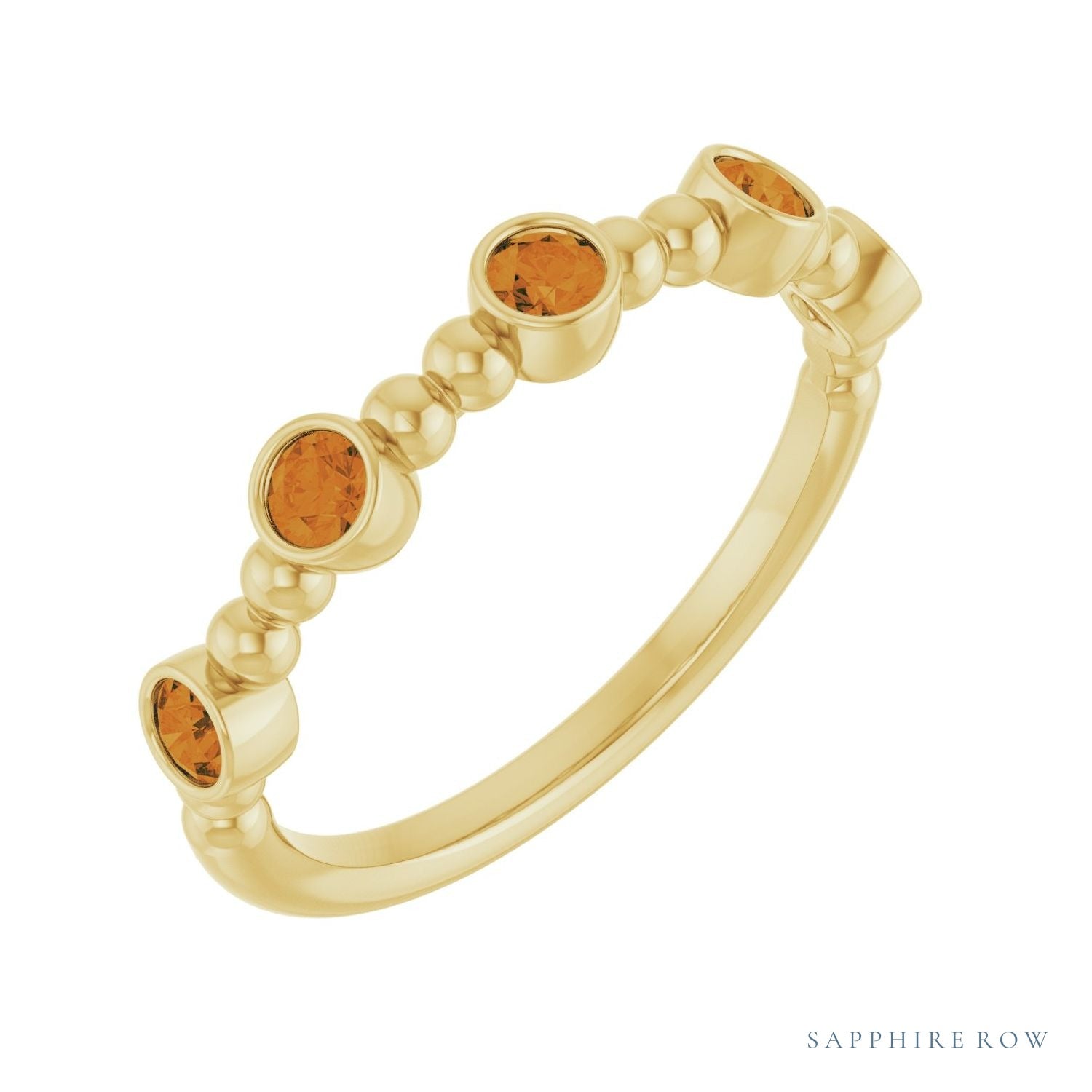Sapphire Row Natural Gemstone Bead & Bezel Stacking Ring - Citrine, 14K Yellow Gold