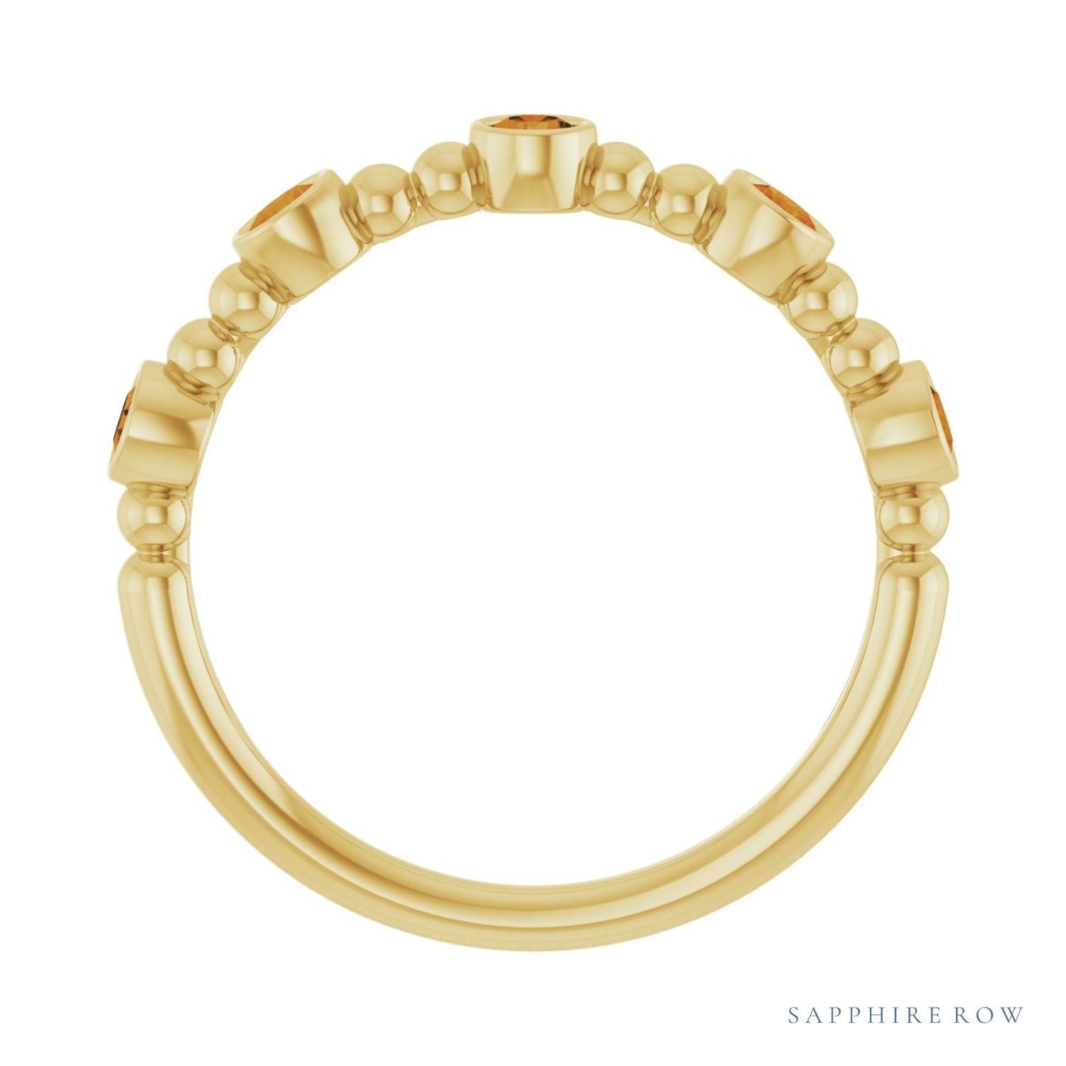 Sapphire Row Natural Gemstone Bead & Bezel Stacking Ring - Citrine, 14K Yellow Gold (view 2)