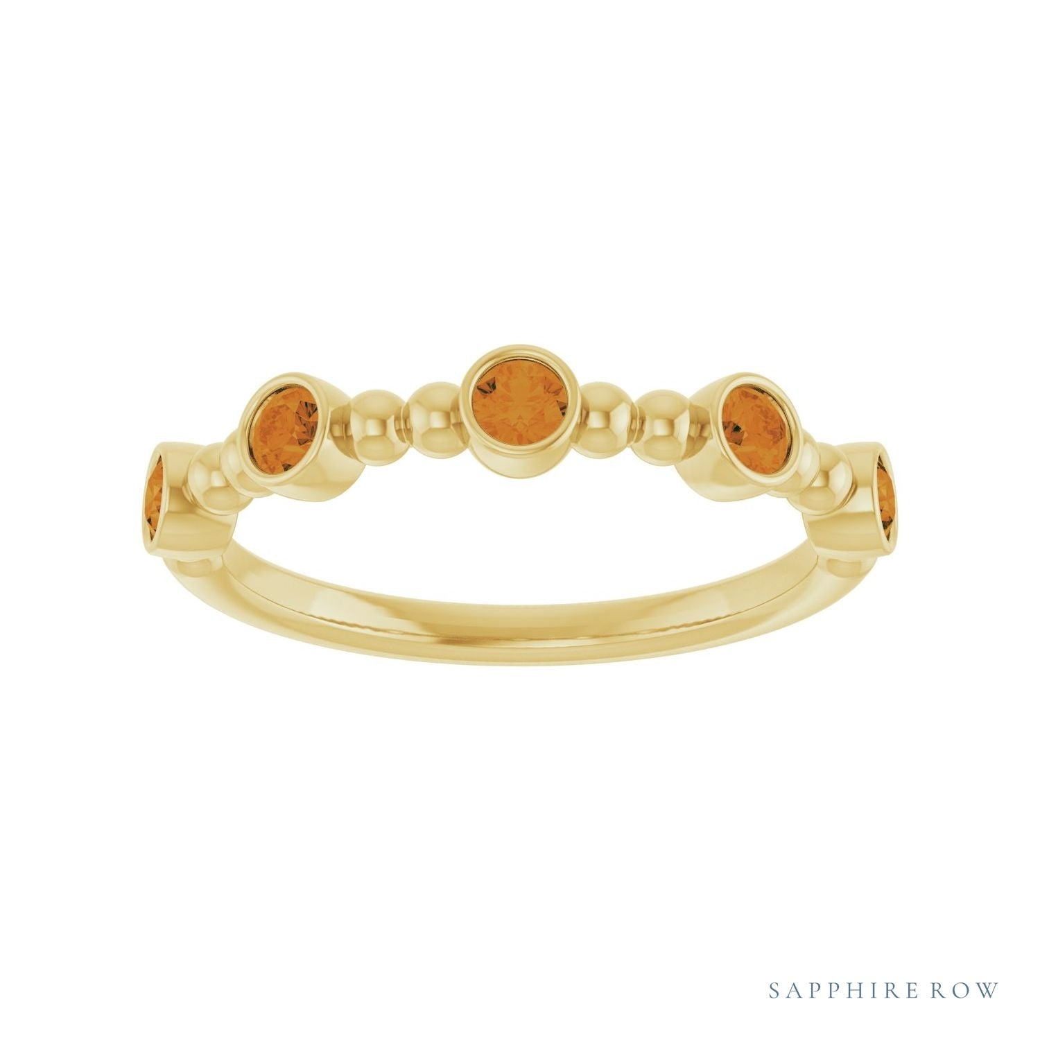 Sapphire Row Natural Gemstone Bead & Bezel Stacking Ring - Citrine, 14K Yellow Gold (view 3)