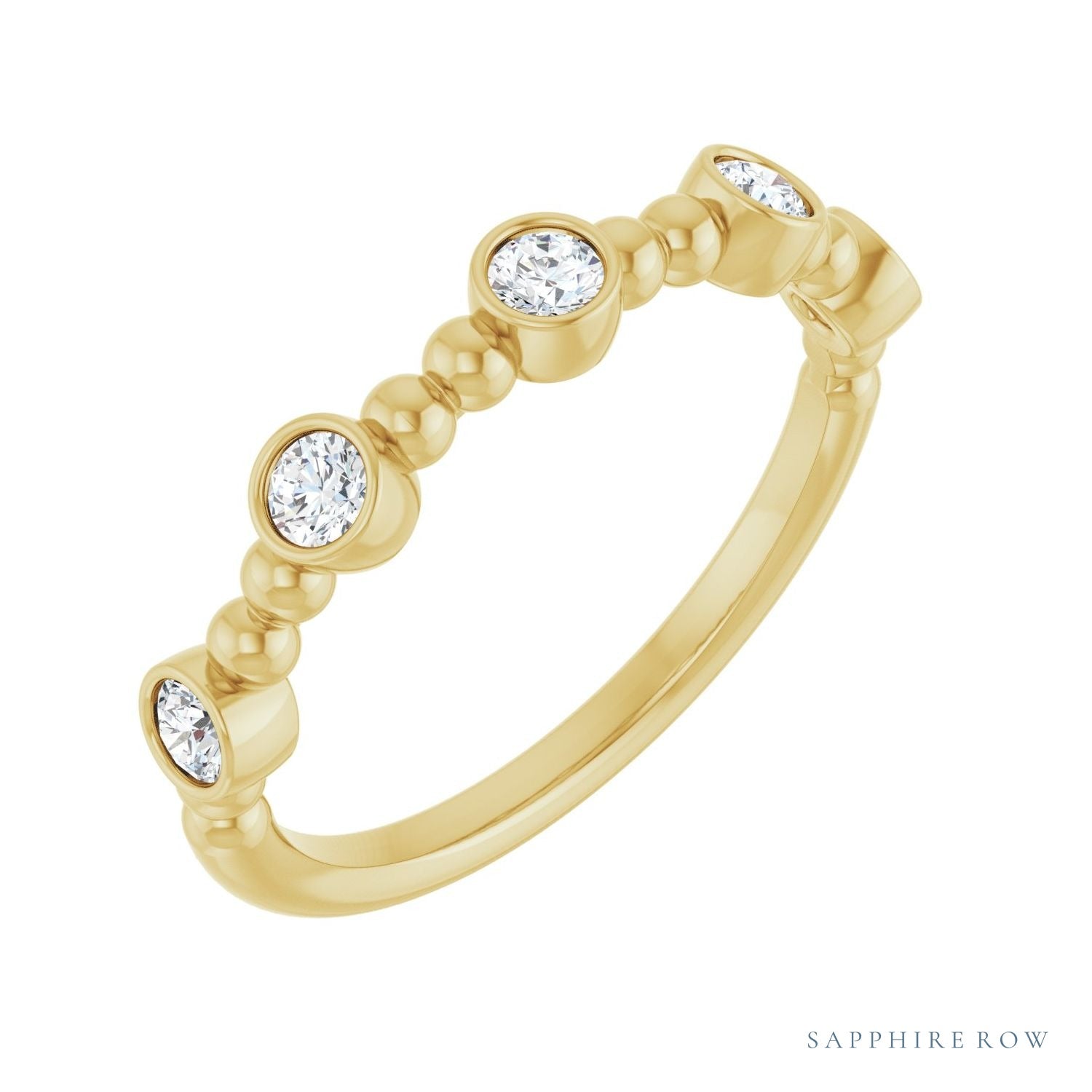 Sapphire Row Natural Gemstone Bead & Bezel Stacking Ring - Diamond, 14K Yellow Gold