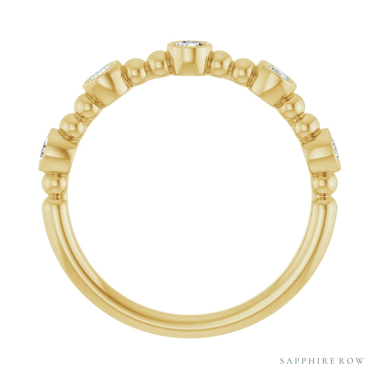 Sapphire Row Natural Gemstone Bead & Bezel Stacking Ring - Diamond, 14K Yellow Gold (view 2)