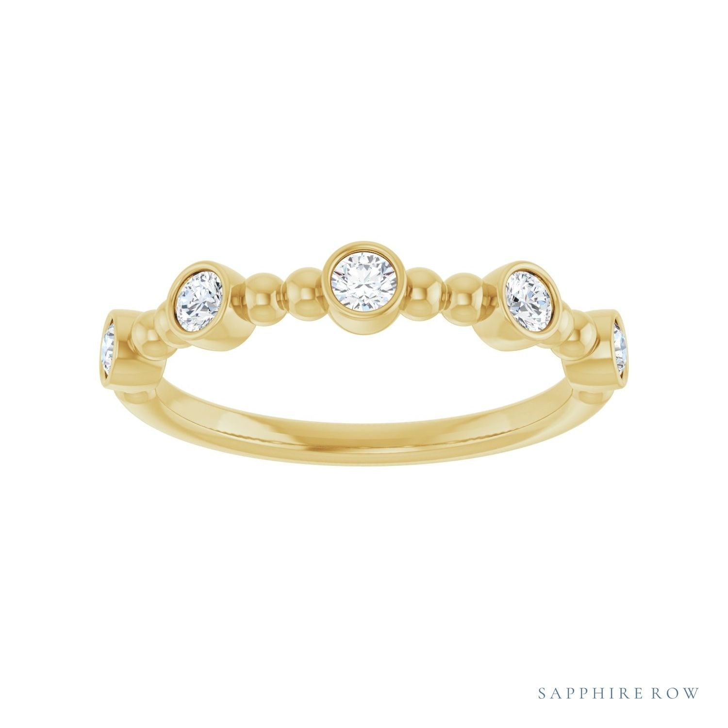 Sapphire Row Natural Gemstone Bead & Bezel Stacking Ring - Diamond, 14K Yellow Gold (view 3)
