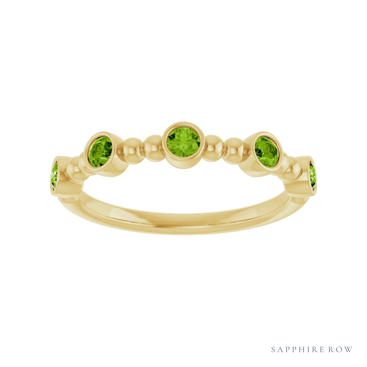 Sapphire Row Natural Gemstone Bead & Bezel Stacking Ring - Peridot, 14K Yellow Gold (view 3)