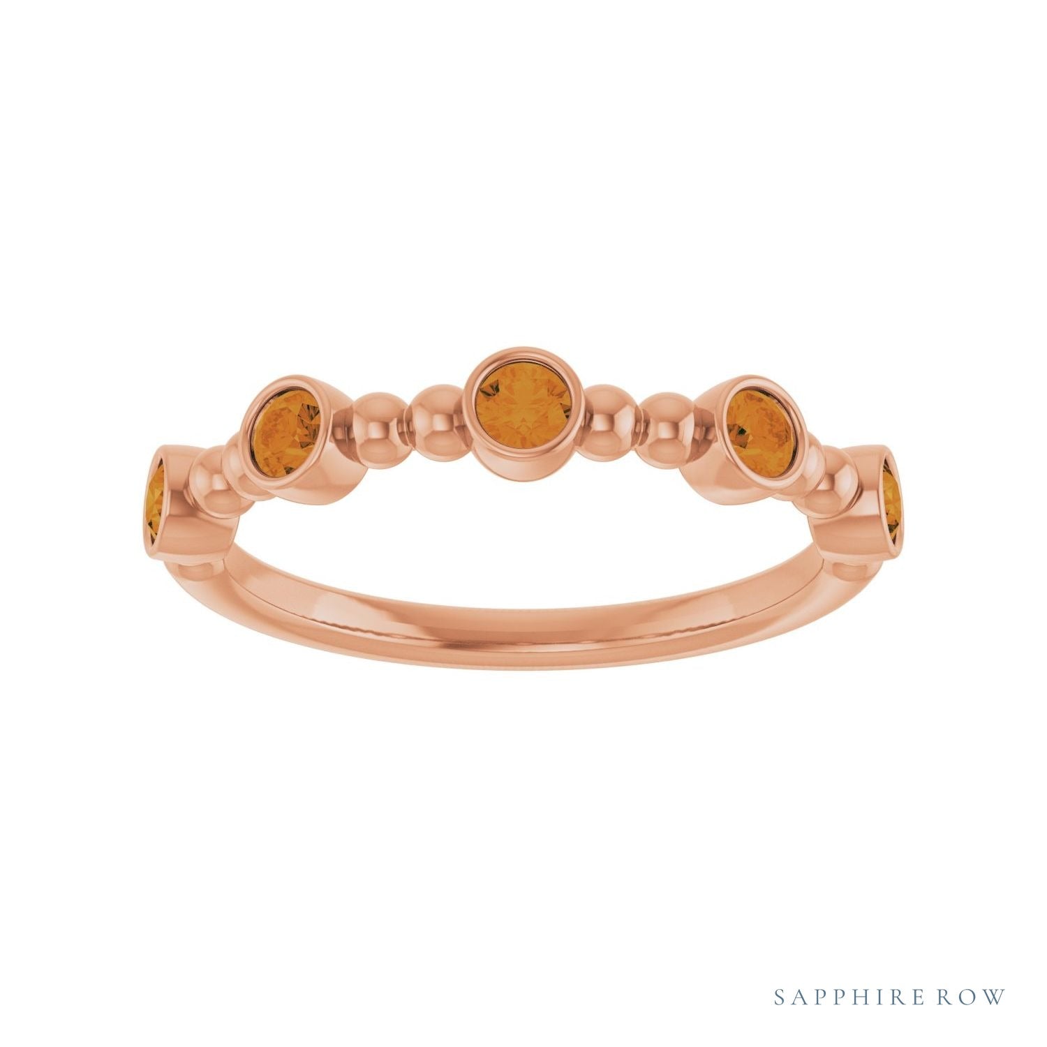 Sapphire Row Natural Gemstone Bead & Bezel Stacking Ring - Citrine, 14K Rose Gold (view 3)
