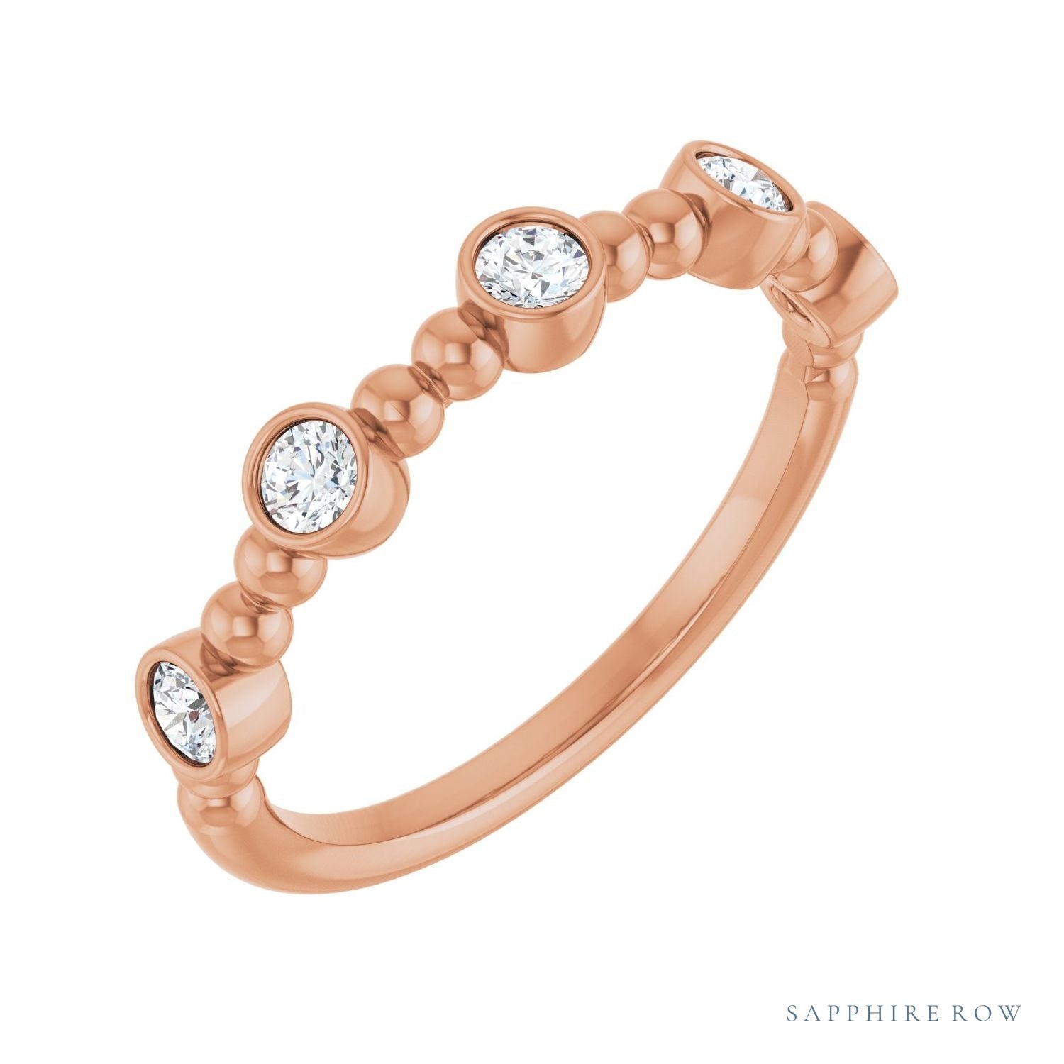 Sapphire Row Natural Gemstone Bead & Bezel Stacking Ring - Diamond, 14K Rose Gold