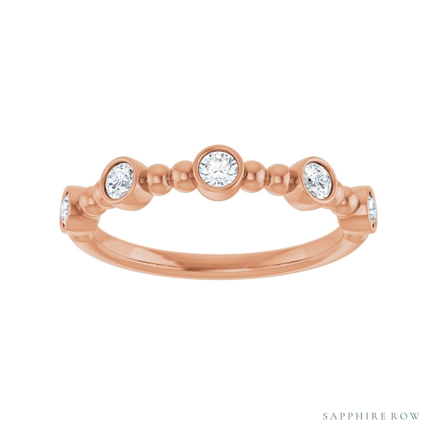 Sapphire Row Natural Gemstone Bead & Bezel Stacking Ring - Diamond, 14K Rose Gold (view 3)