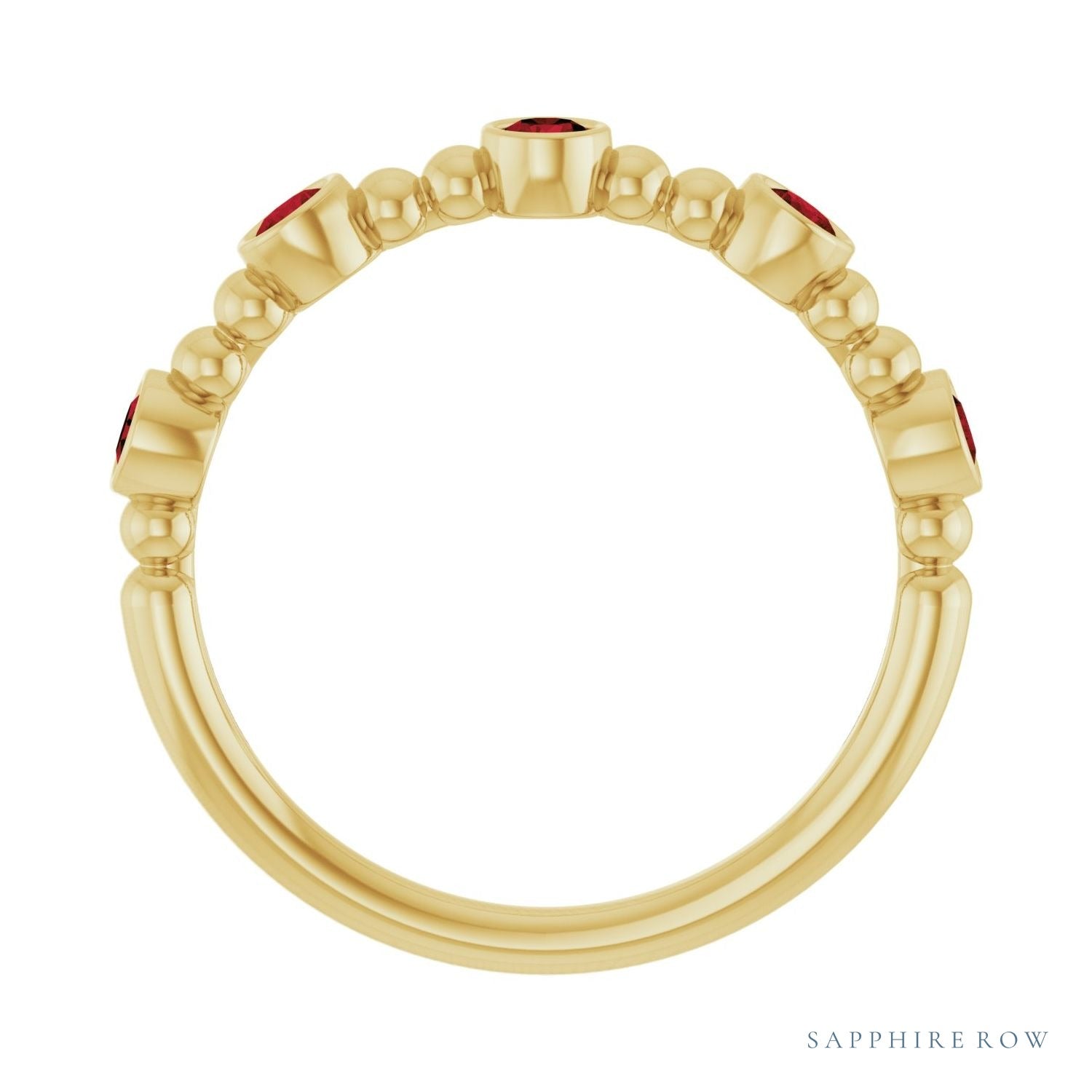 Sapphire Row Natural Gemstone Bead & Bezel Stacking Ring - Mozambique Garnet, 14K Yellow Gold (view 2)