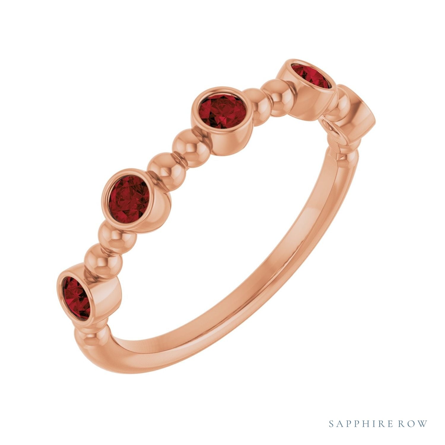 Sapphire Row Natural Gemstone Bead & Bezel Stacking Ring - Mozambique Garnet, 14K Rose Gold